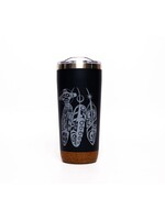 Native Northwest Cork Base Travel Mug 12 oz - Salmon Life Cycle (Feathers) by Paul Windsor