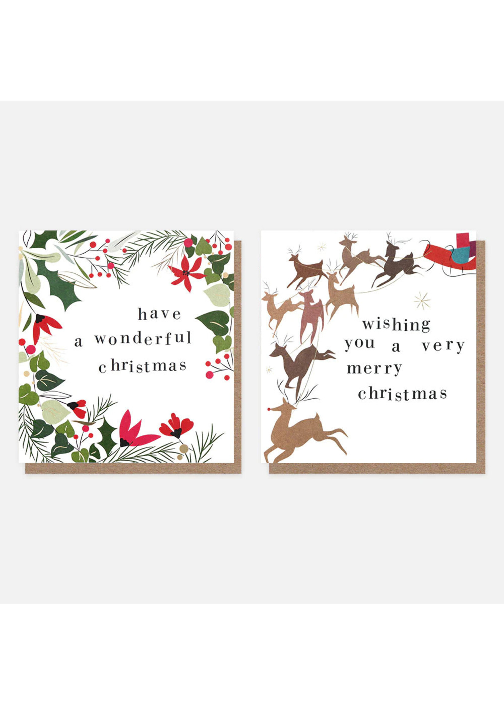 Caroline Gardner Wreath and Reindeer - Pack of 8 Greeting Cards