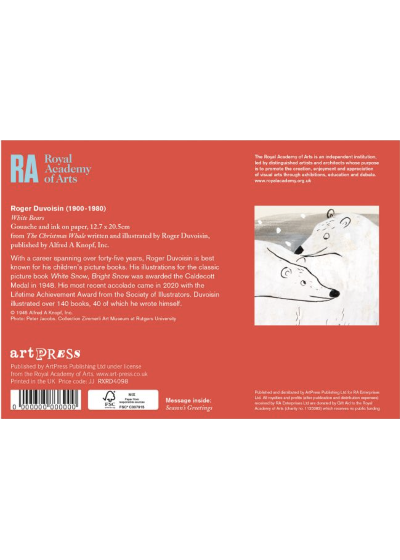 Royal Academy of Arts Polar Bears Couple 10 Cards Box Set