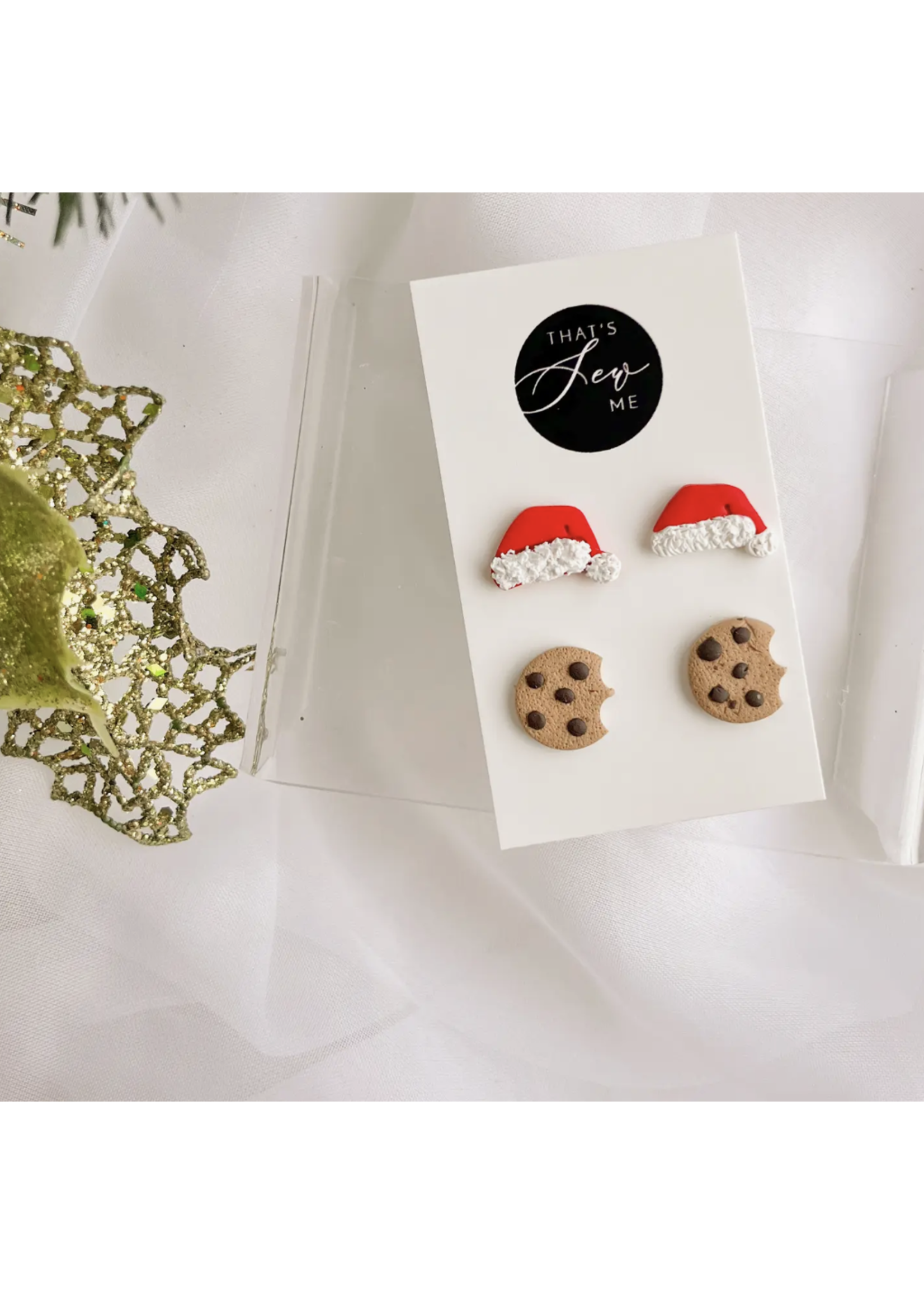 That's Sew Me Christmas Stud Earrings Santa and Cookies Clay