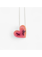 Black Drop Designs Pink Heart Birds Necklace