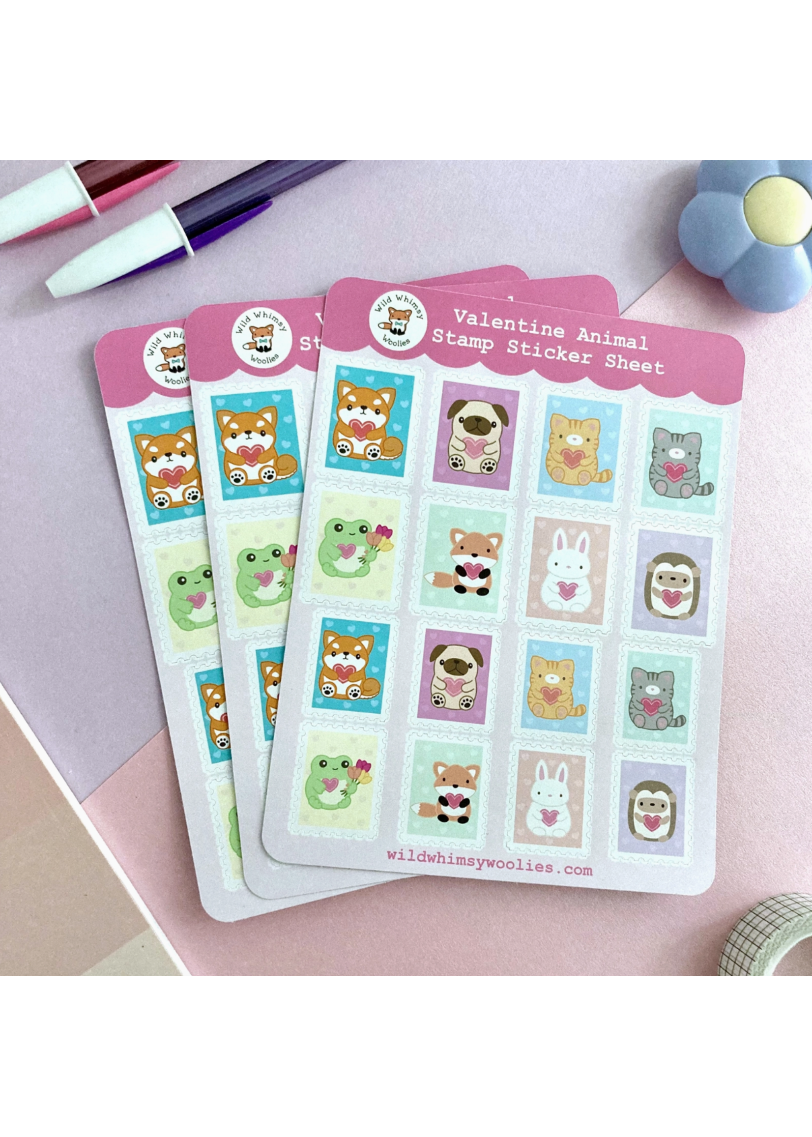 Wild Whimsy Woolies Valentine Animal Sticker Sheet