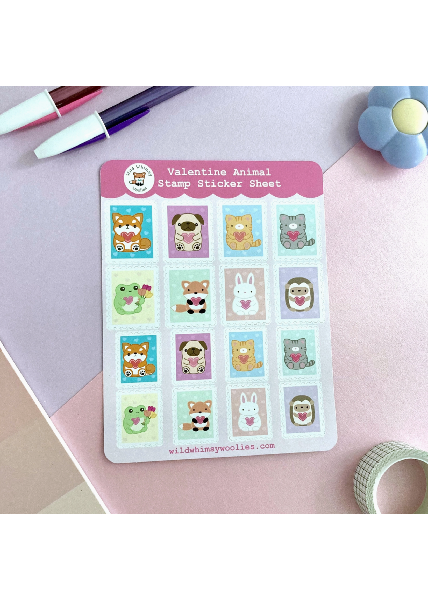 Wild Whimsy Woolies Valentine Animal Sticker Sheet