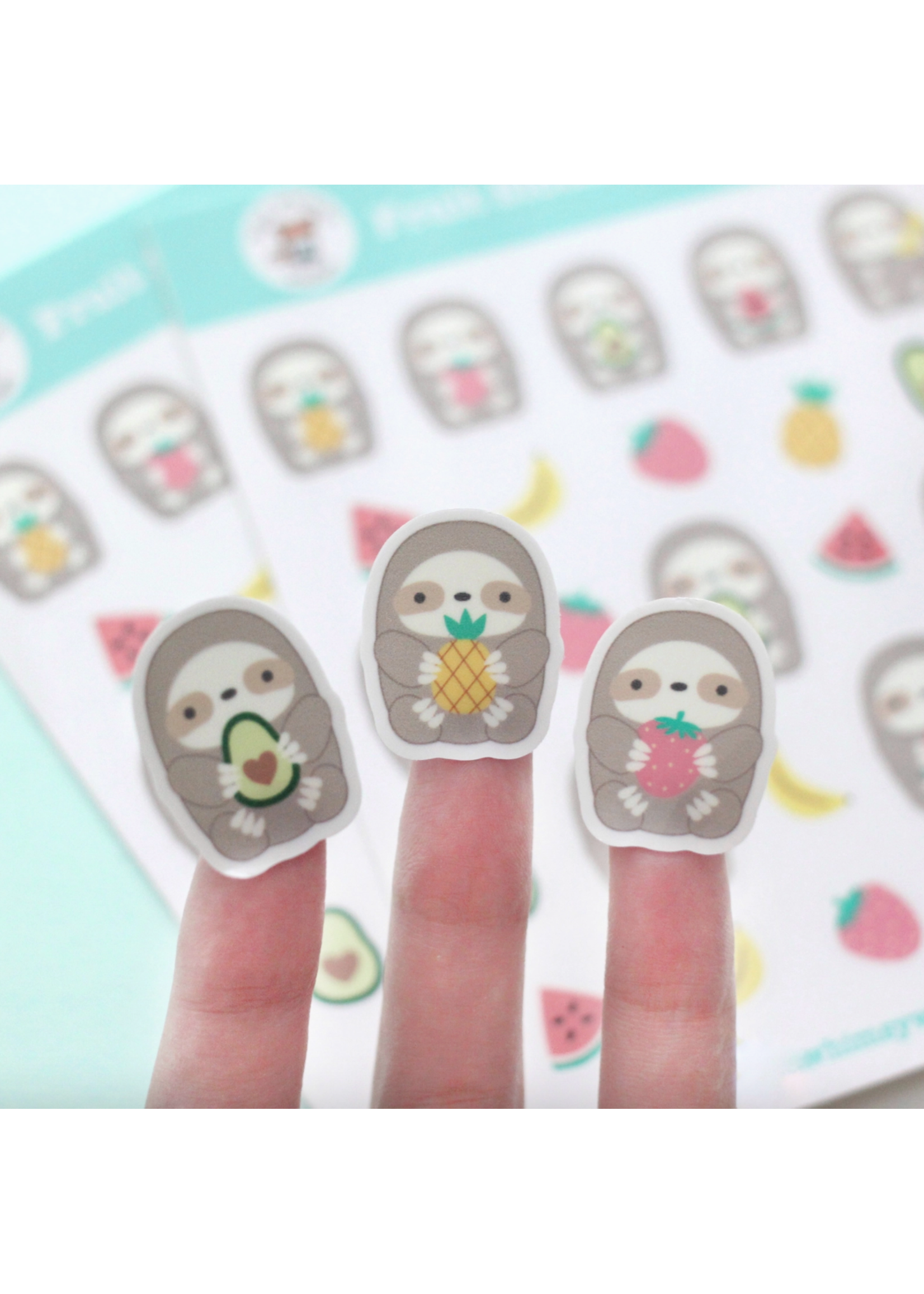 Wild Whimsy Woolies Fruit Sloth Sticker Sheet