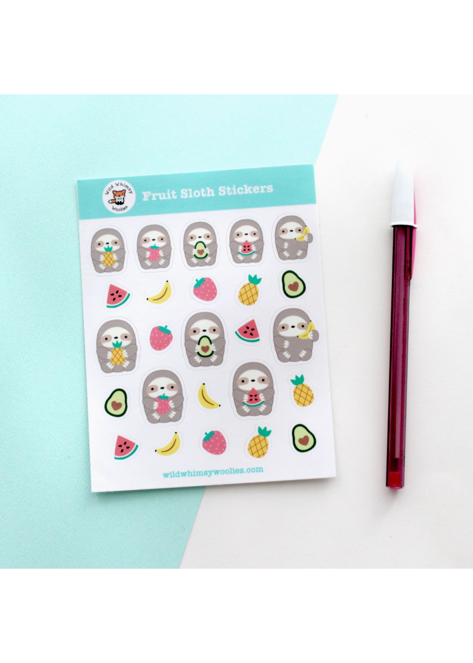 Wild Whimsy Woolies Fruit Sloth Sticker Sheet