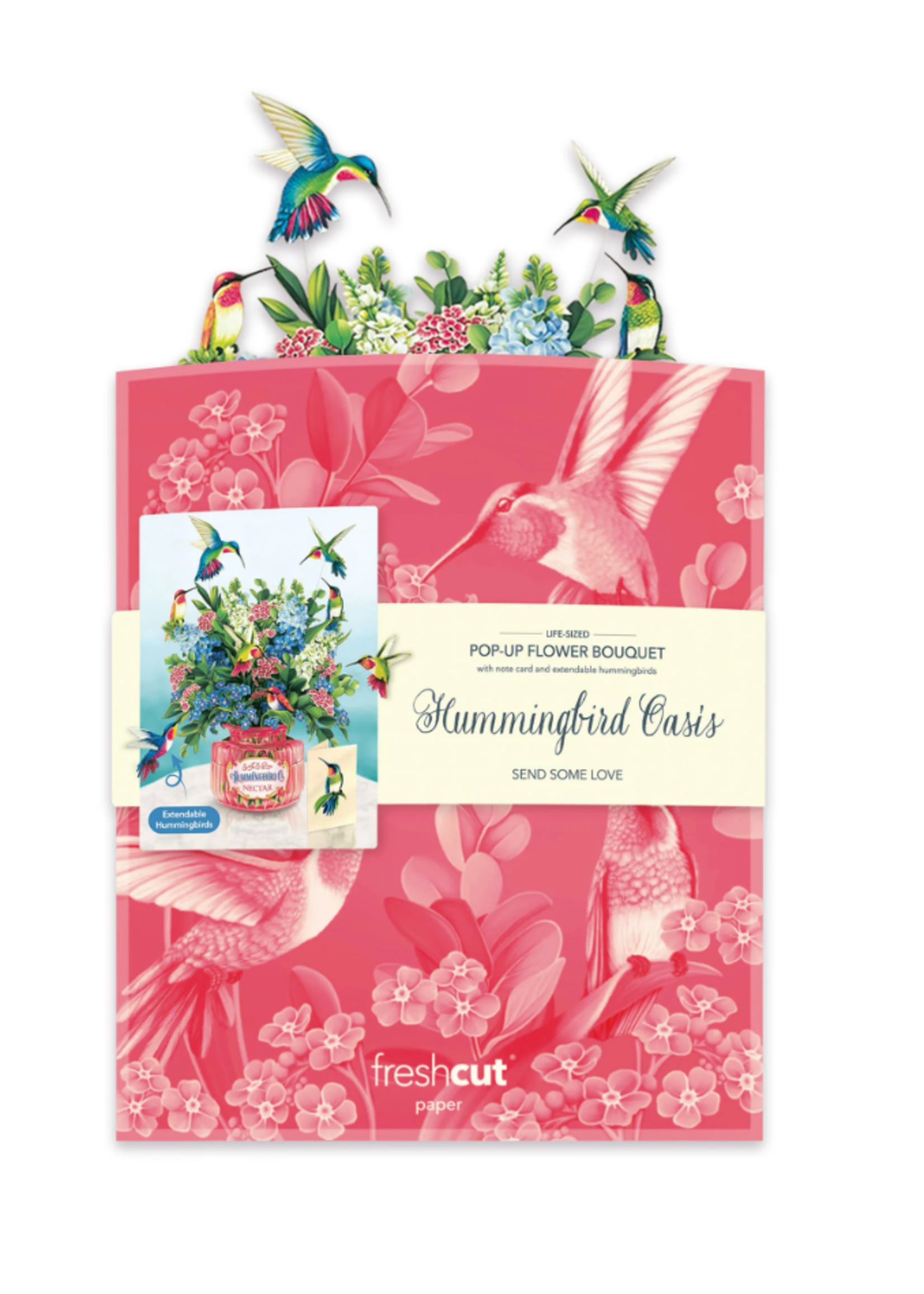 Fresh Cut Paper Hummingbird Oasis Pop Up Flower Bouquet