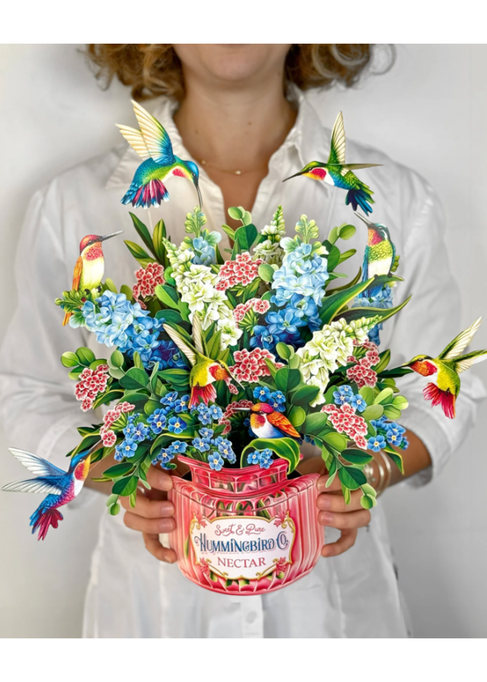 Fresh Cut Paper Hummingbird Oasis Pop Up Flower Bouquet