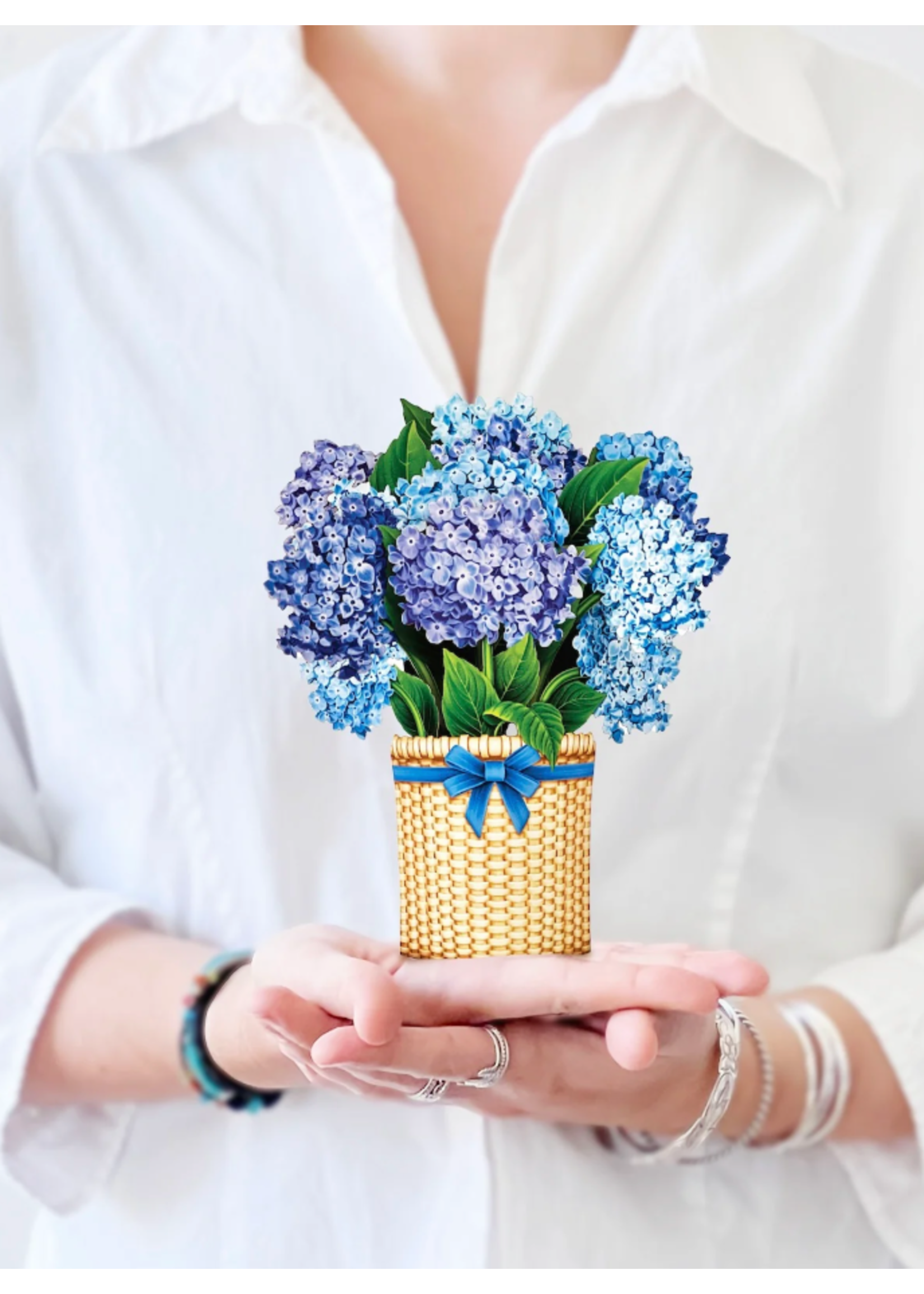 Fresh Cut Paper Nantucket Hydrangeas Mini Pop Up Flower Bouquet