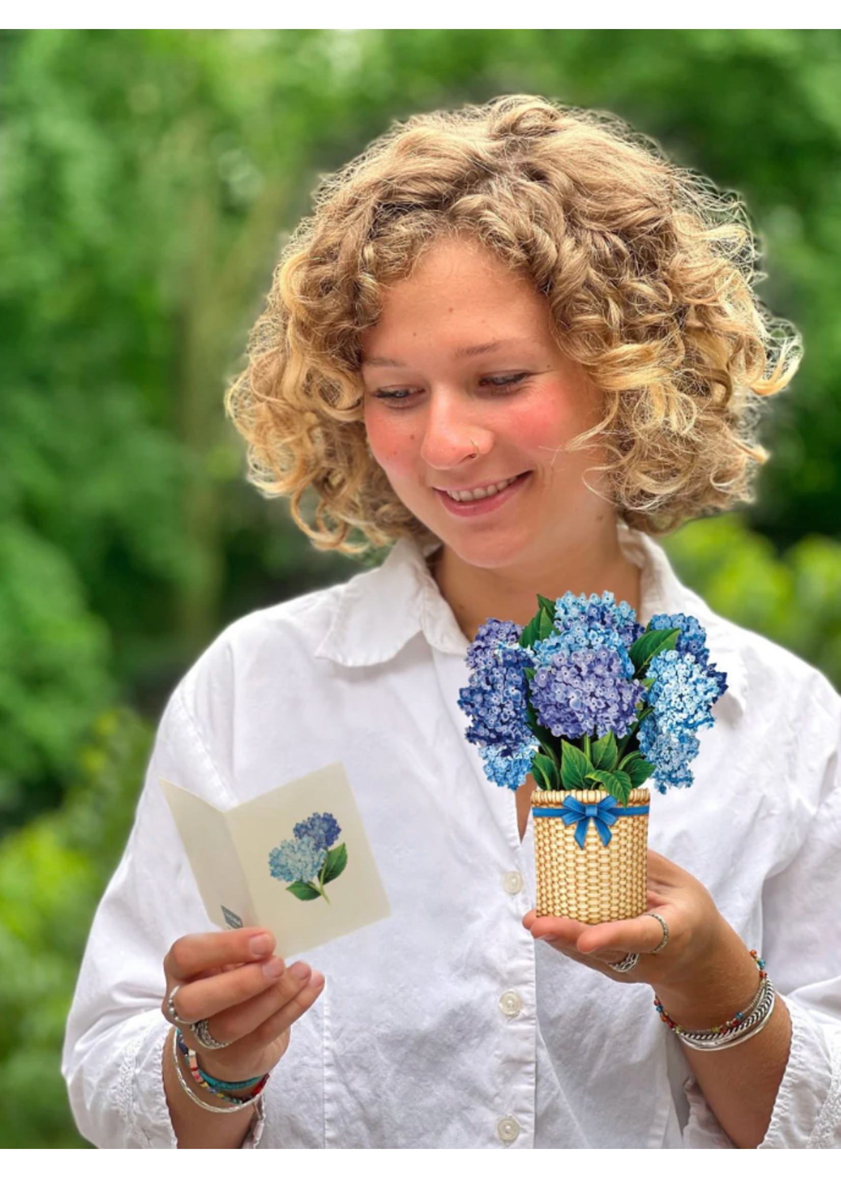 Fresh Cut Paper Nantucket Hydrangeas Mini Pop Up Flower Bouquet