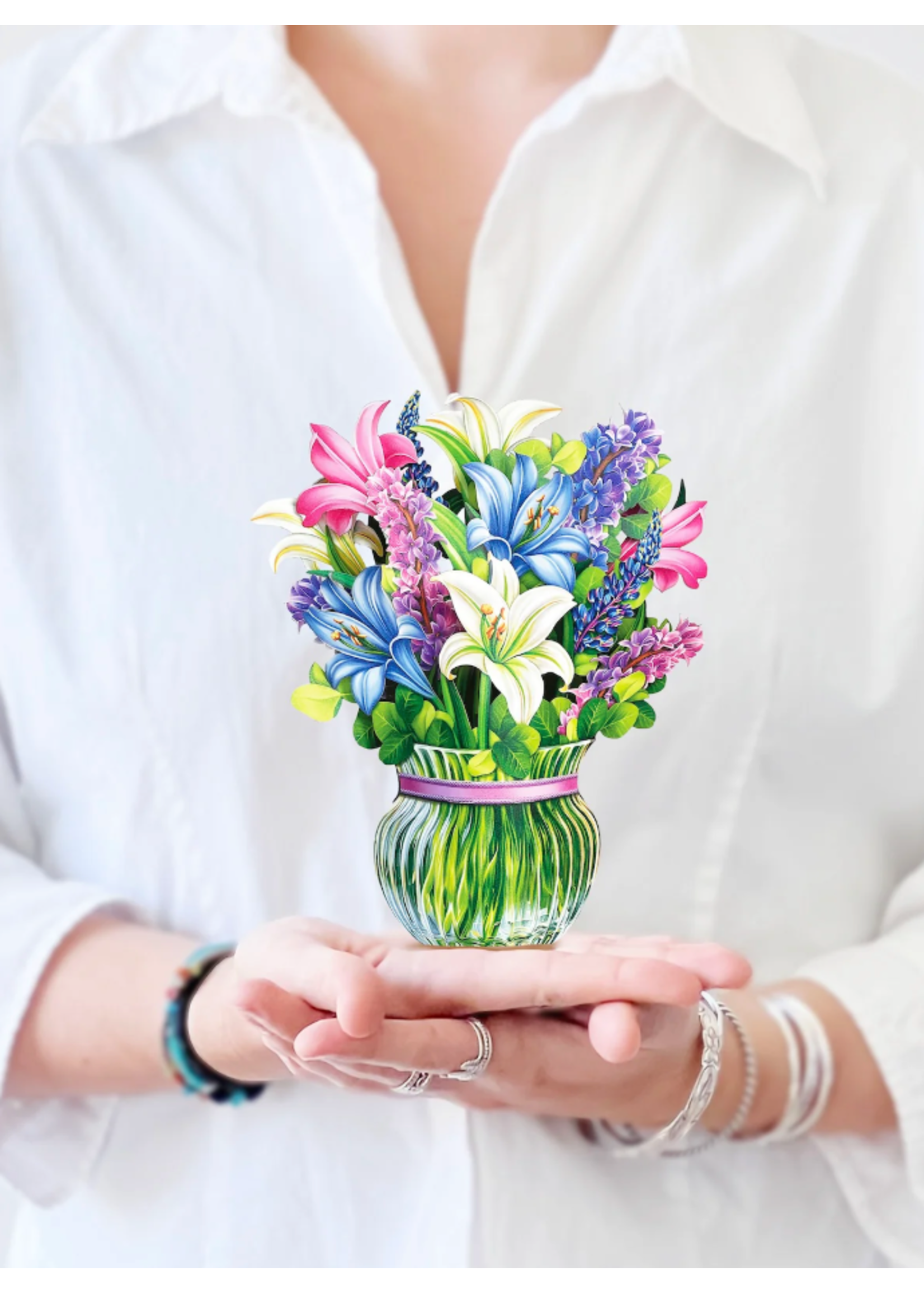 Fresh Cut Paper Lilies and Lupines Mini Pop Up Flower Bouquet
