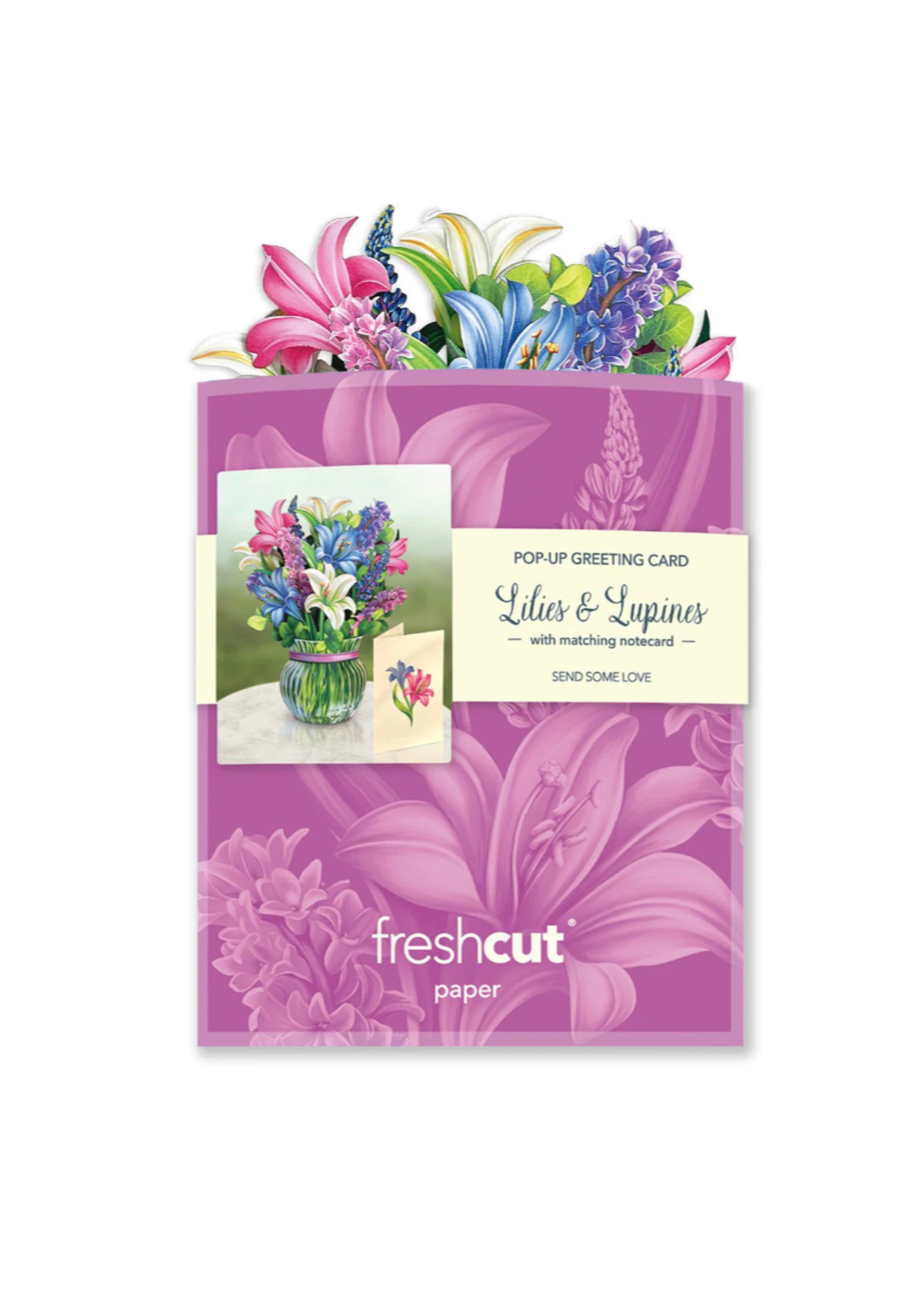 Fresh Cut Paper Lilies and Lupines Mini Pop Up Flower Bouquet