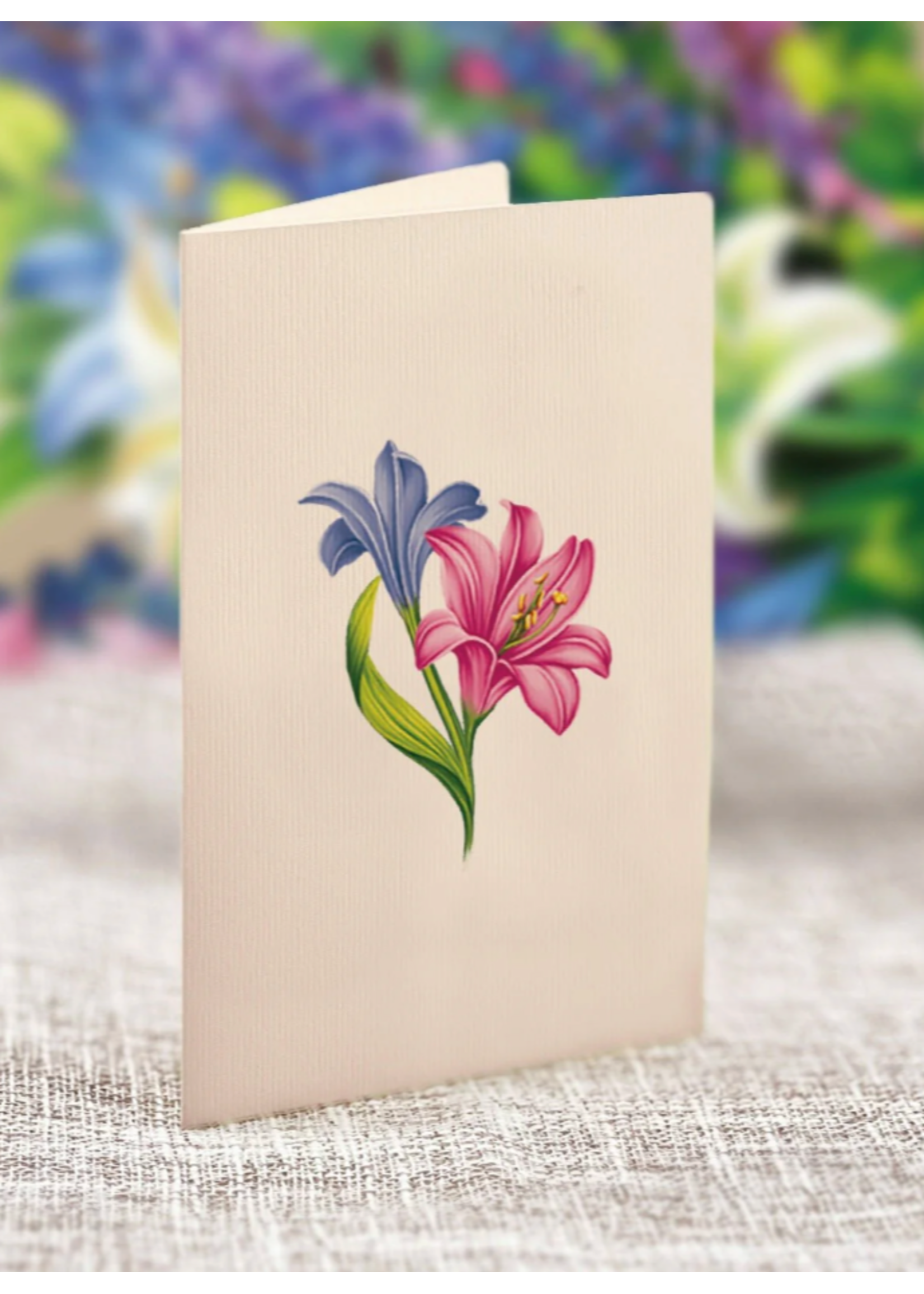 Fresh Cut Paper Lilies and Lupines Mini Pop Up Flower Bouquet