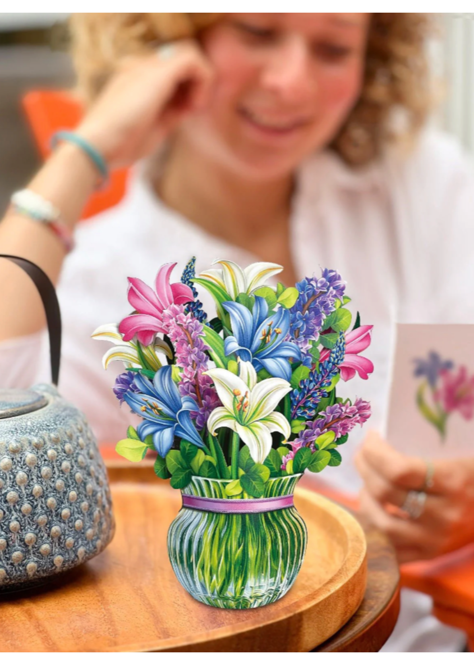 Fresh Cut Paper Lilies and Lupines Mini Pop Up Flower Bouquet
