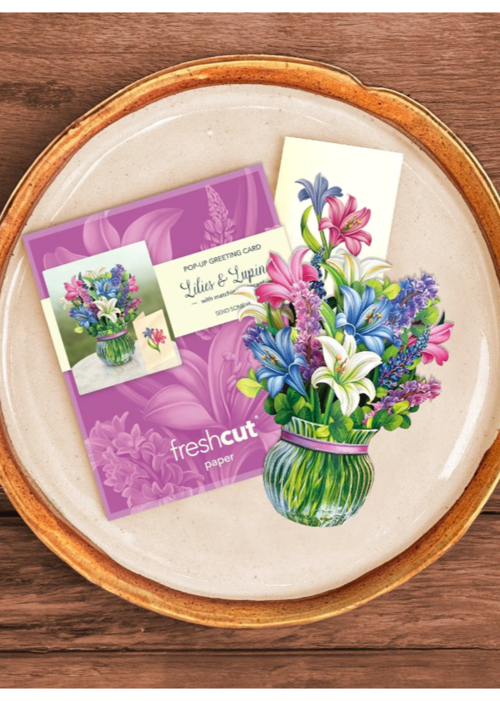Fresh Cut Paper Lilies and Lupines Mini Pop Up Flower Bouquet