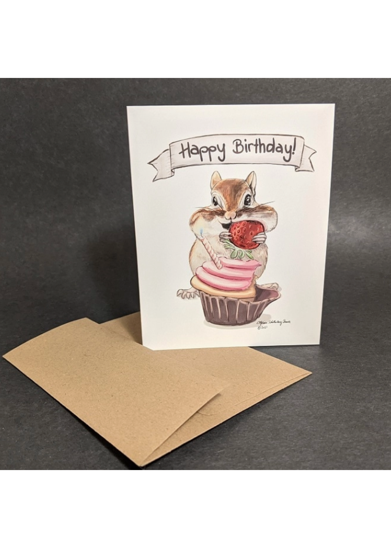 True North Creations Chipmunk Eating Strawberry Birthday