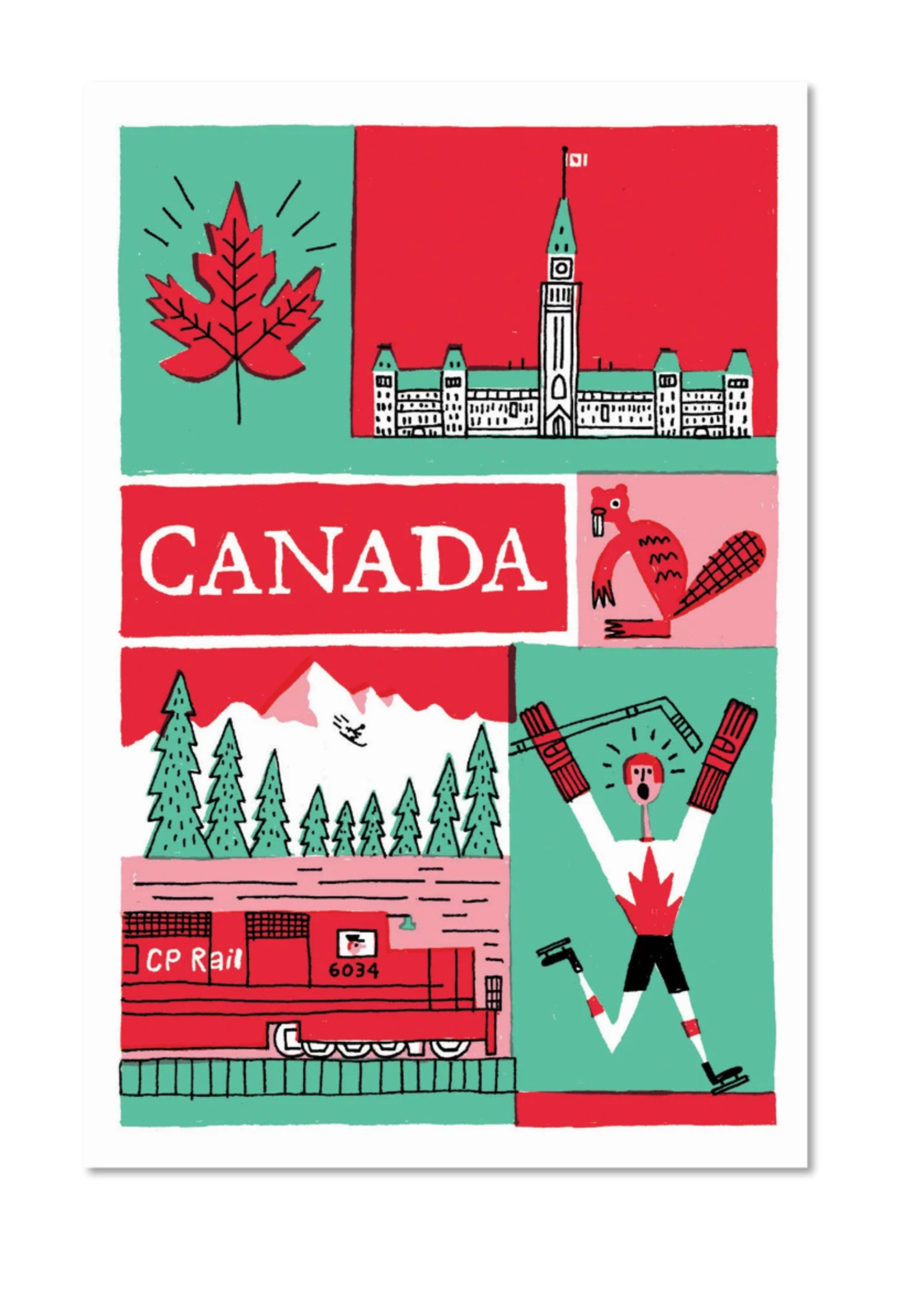 Paperole Canada Hockey Train Postcard