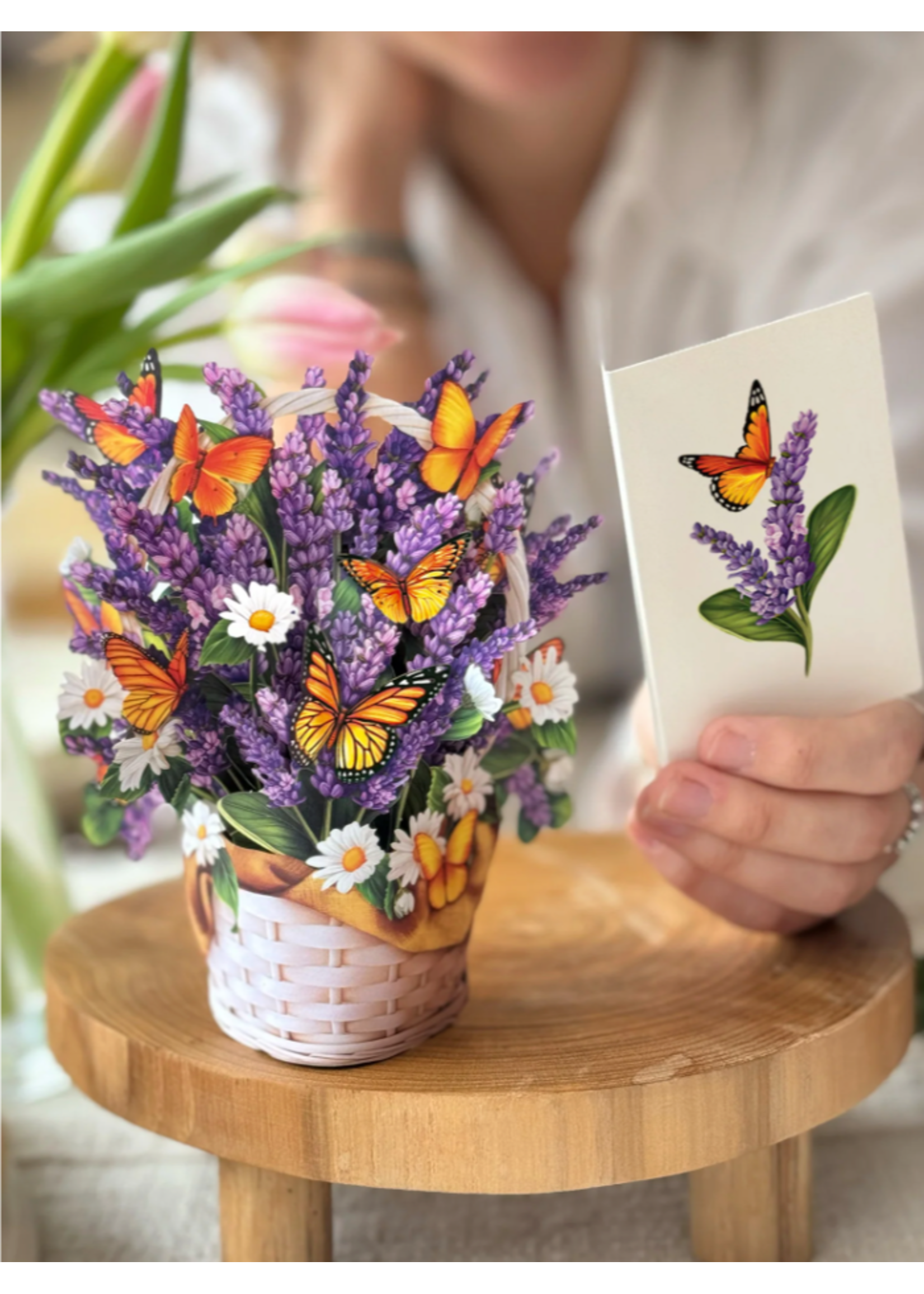 Fresh Cut Paper Lavender and Butterflies Mini Pop Up Flower Bouquet