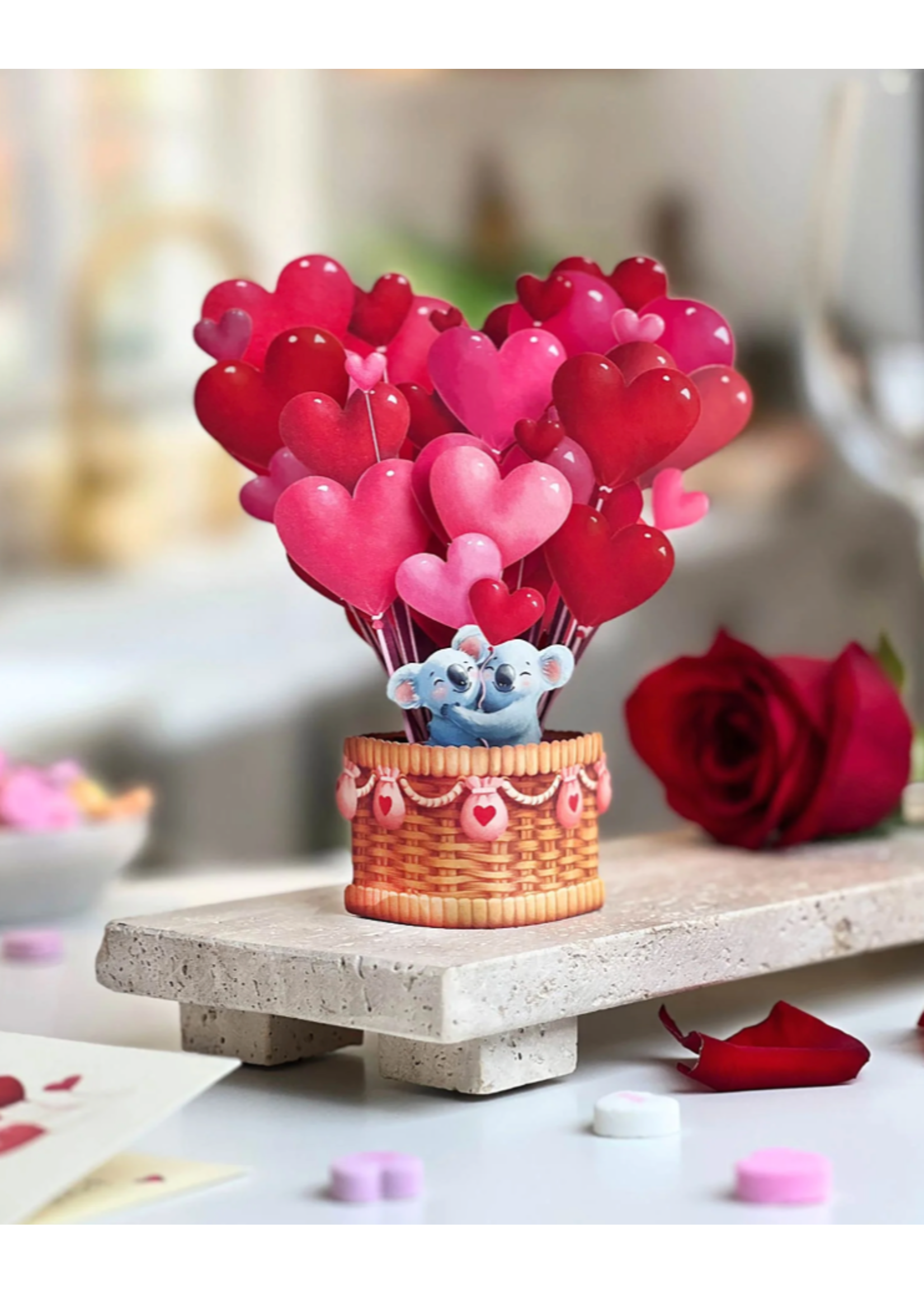 Fresh Cut Paper Heart Balloons Mini Pop Up Flower Bouquet