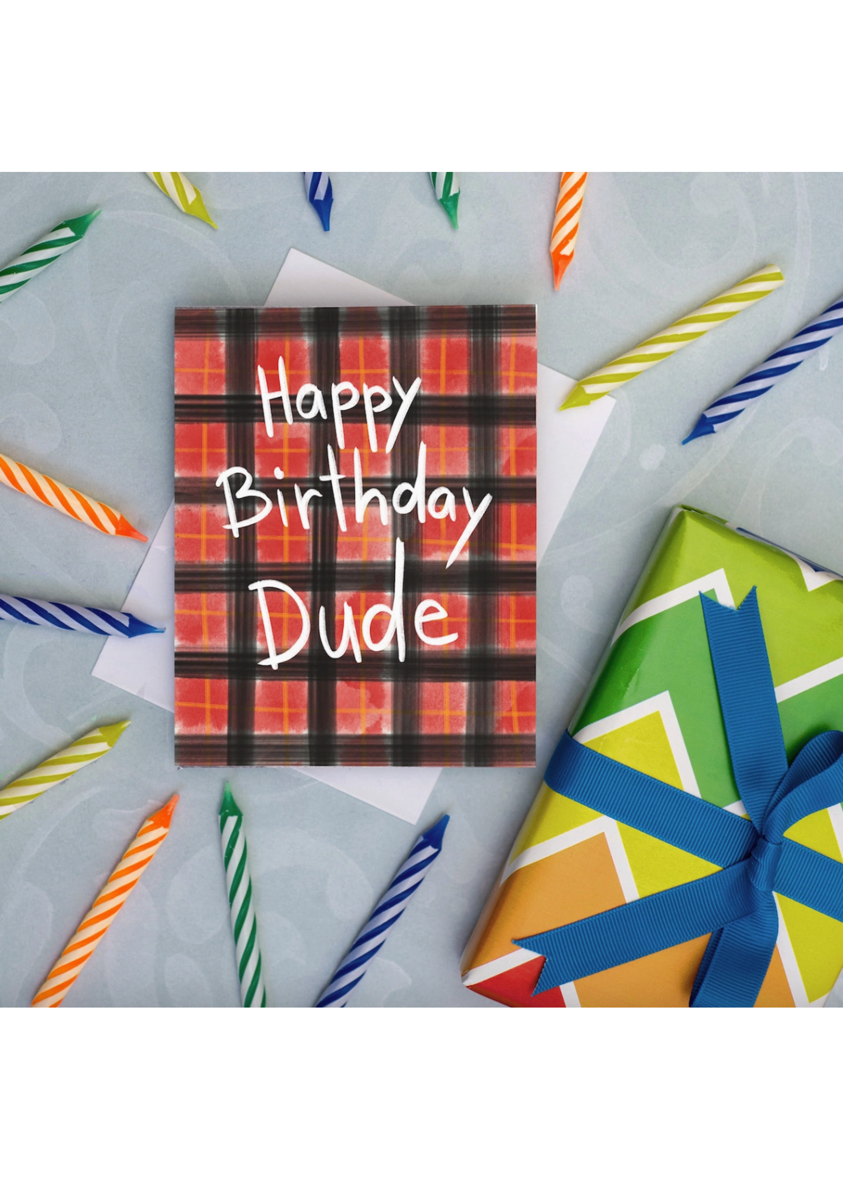 M. Kind Papersmith Happy Birthday Dude Plaid Greeting Card