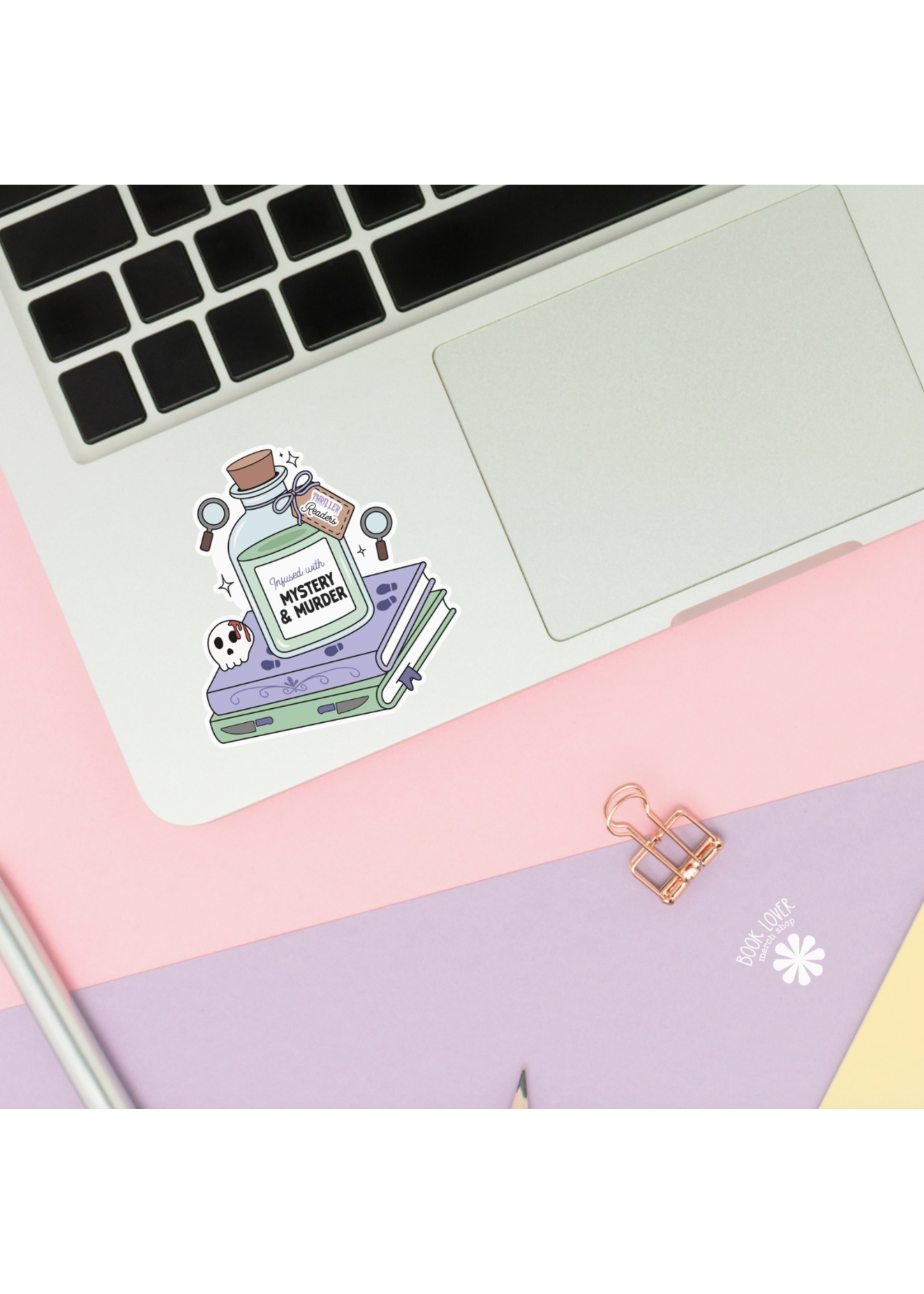 Book Lover Merch Shop Infused with Mystery and Murder Vinyl Sticker