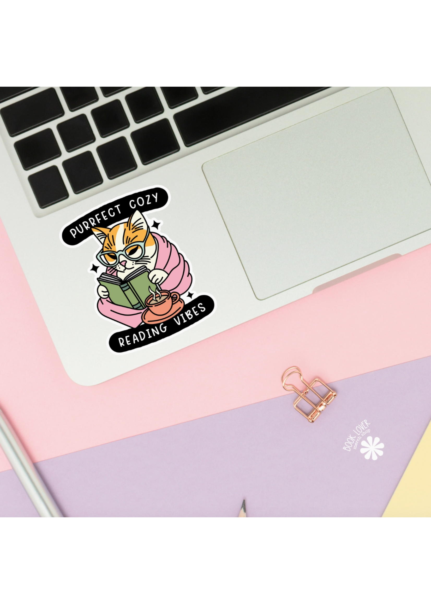 Book Lover Merch Shop Purrfect Cozy Reading Vibes Vinyl Sticker