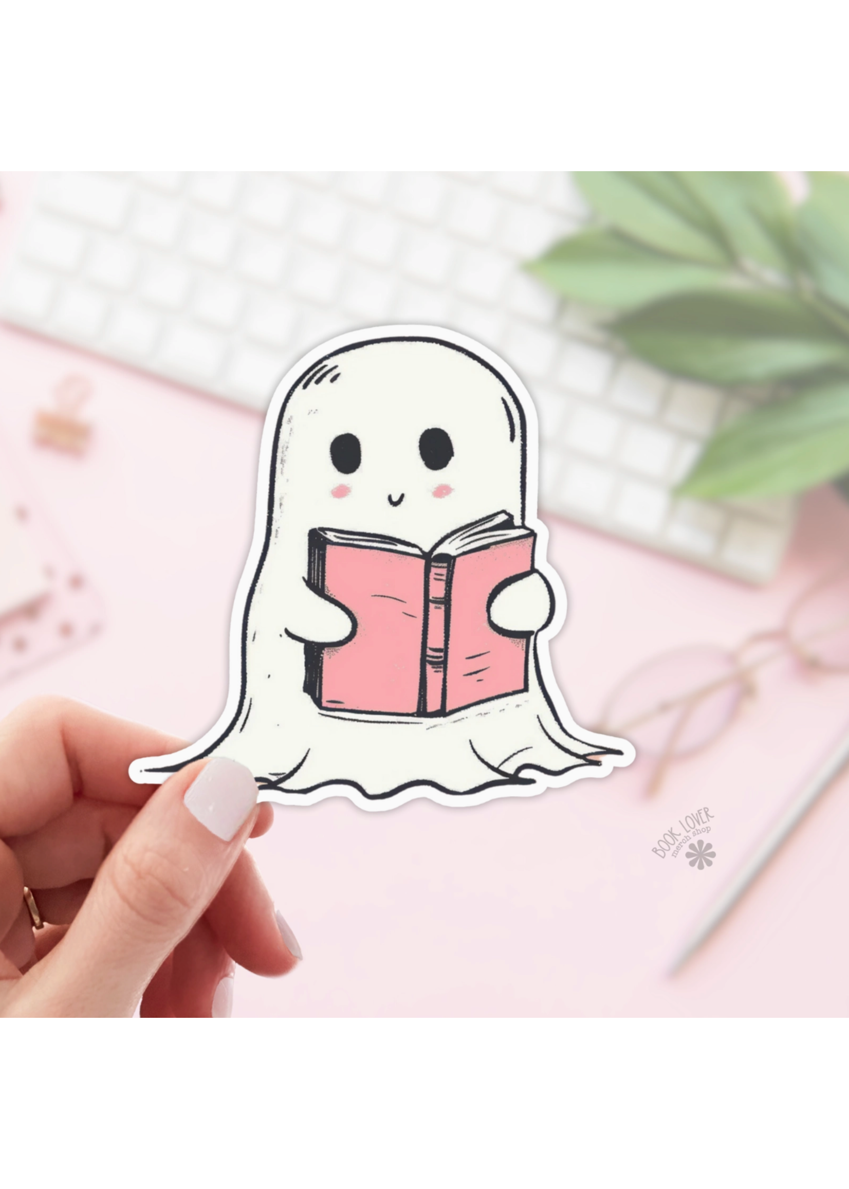 Book Lover Merch Shop Ghost Reading Book Vinyl Sticker