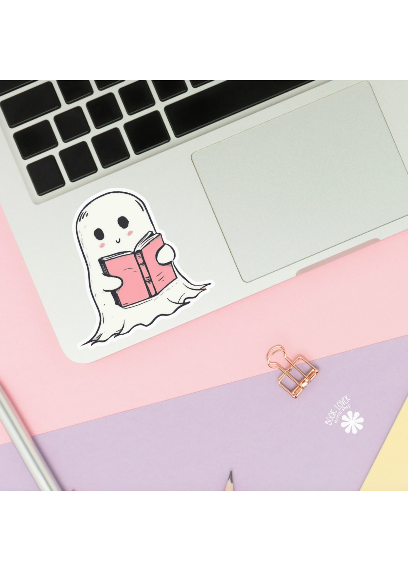 Book Lover Merch Shop Ghost Reading Book Vinyl Sticker