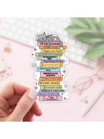 Book Lover Merch Shop Cat on Stack of Books Vinyl Sticker