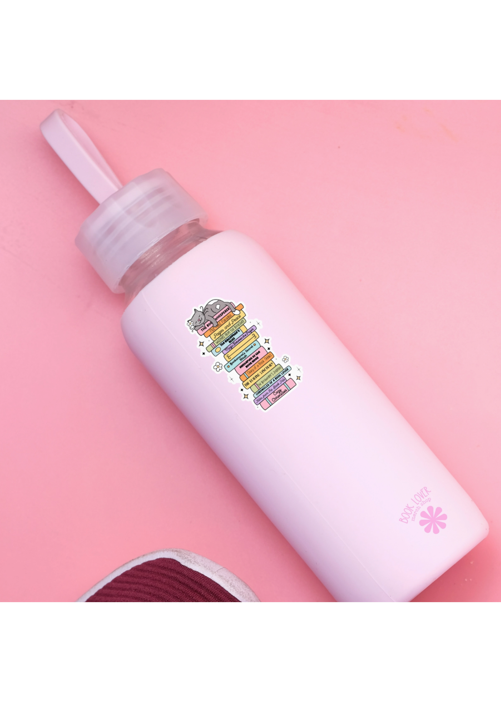 Book Lover Merch Shop Cat on Stack of Books Vinyl Sticker