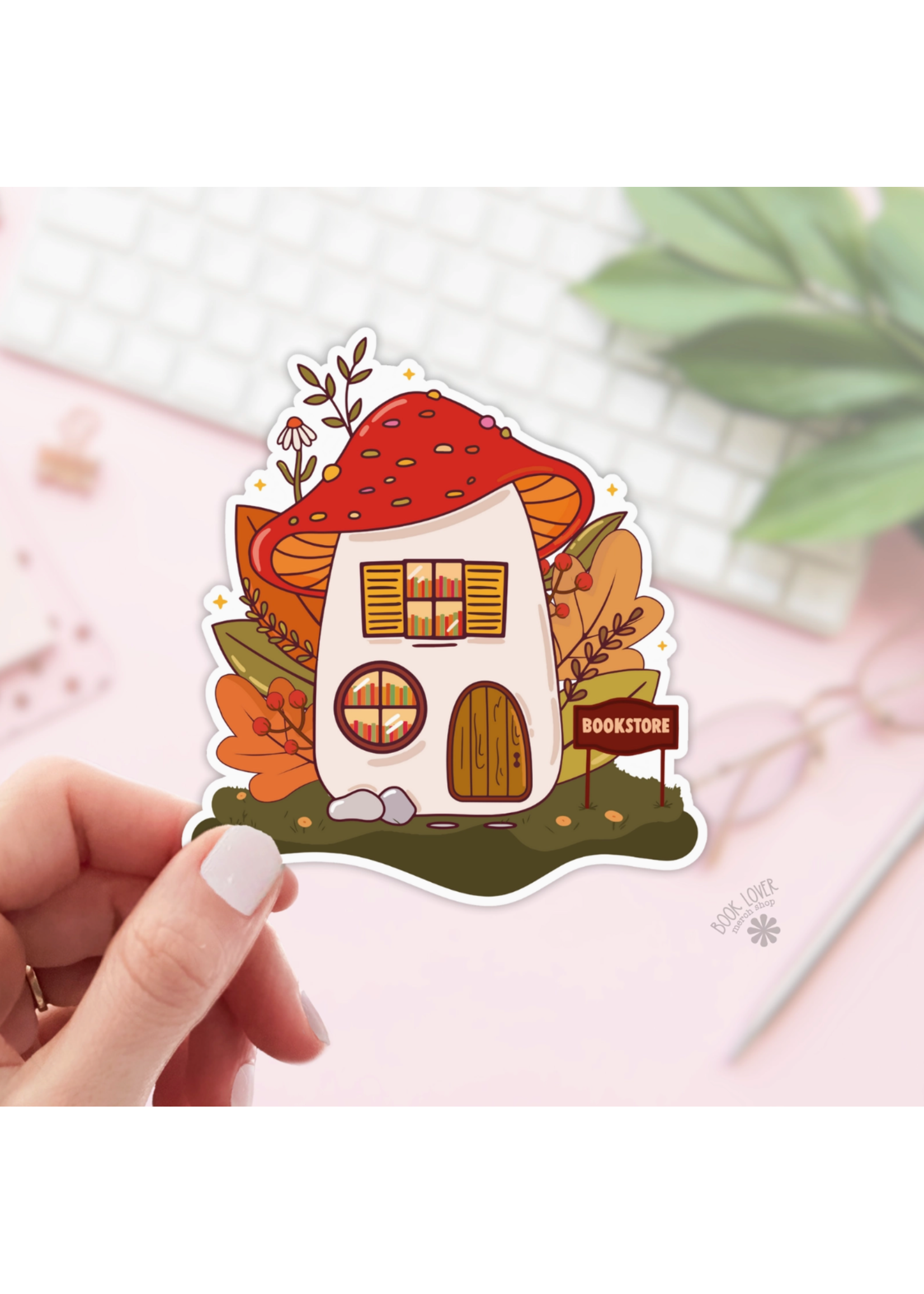 Book Lover Merch Shop Mushroom Library Vinyl Sticker