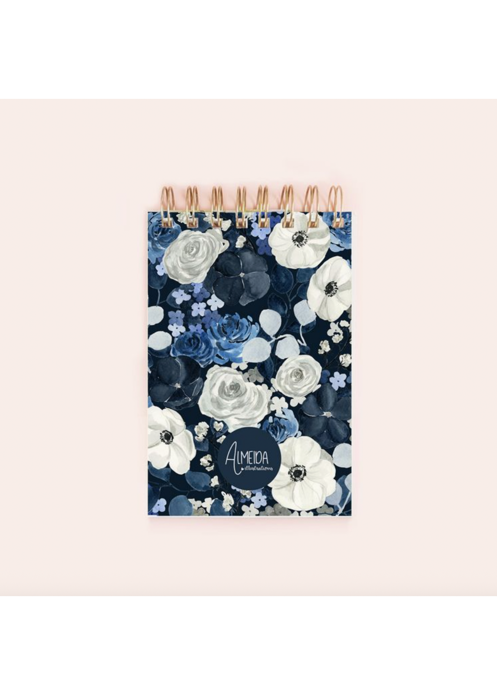 Almeida Illustrations Navy Floral Spiral Notepad 150 Lined Pages
