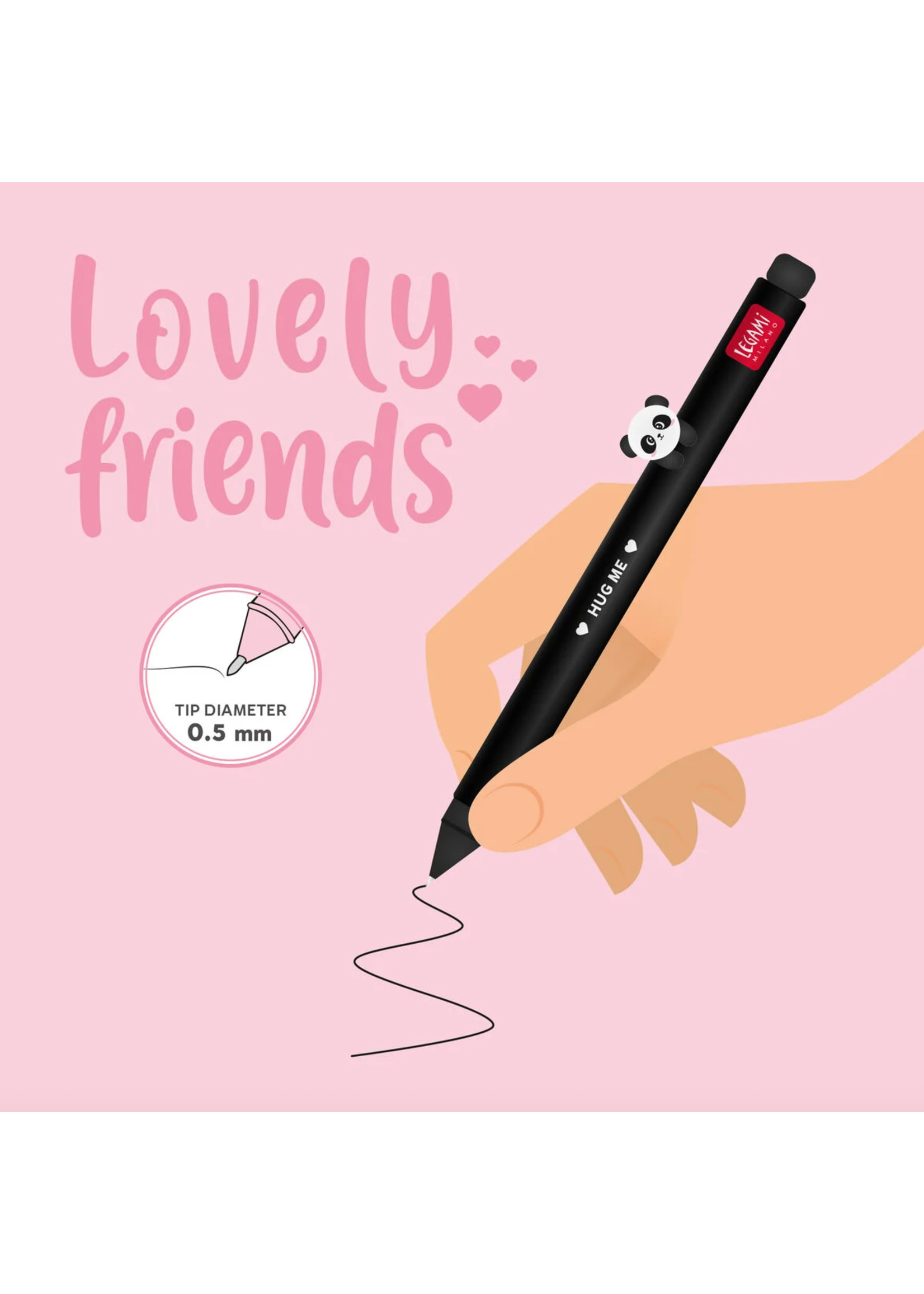 Legami Lovely Friends Gel Pen Panda Hug Me Black
