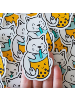 Hop & Flop White Cat Bubble Tea Vinyl Sticker