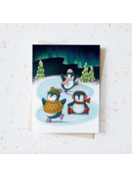 Hop & Flop Penguin Skating Holiday Greeting Card
