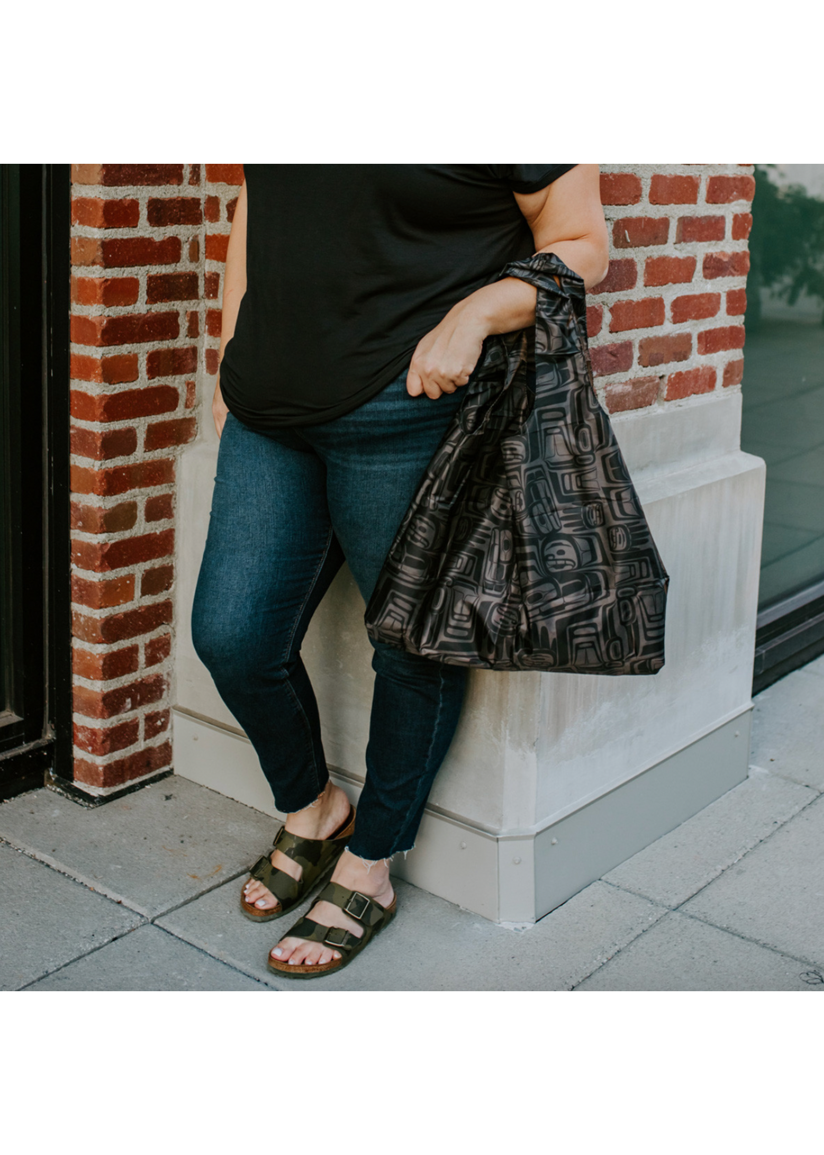 Native Northwest Foldable Shopping Bag Eagle Crest Black