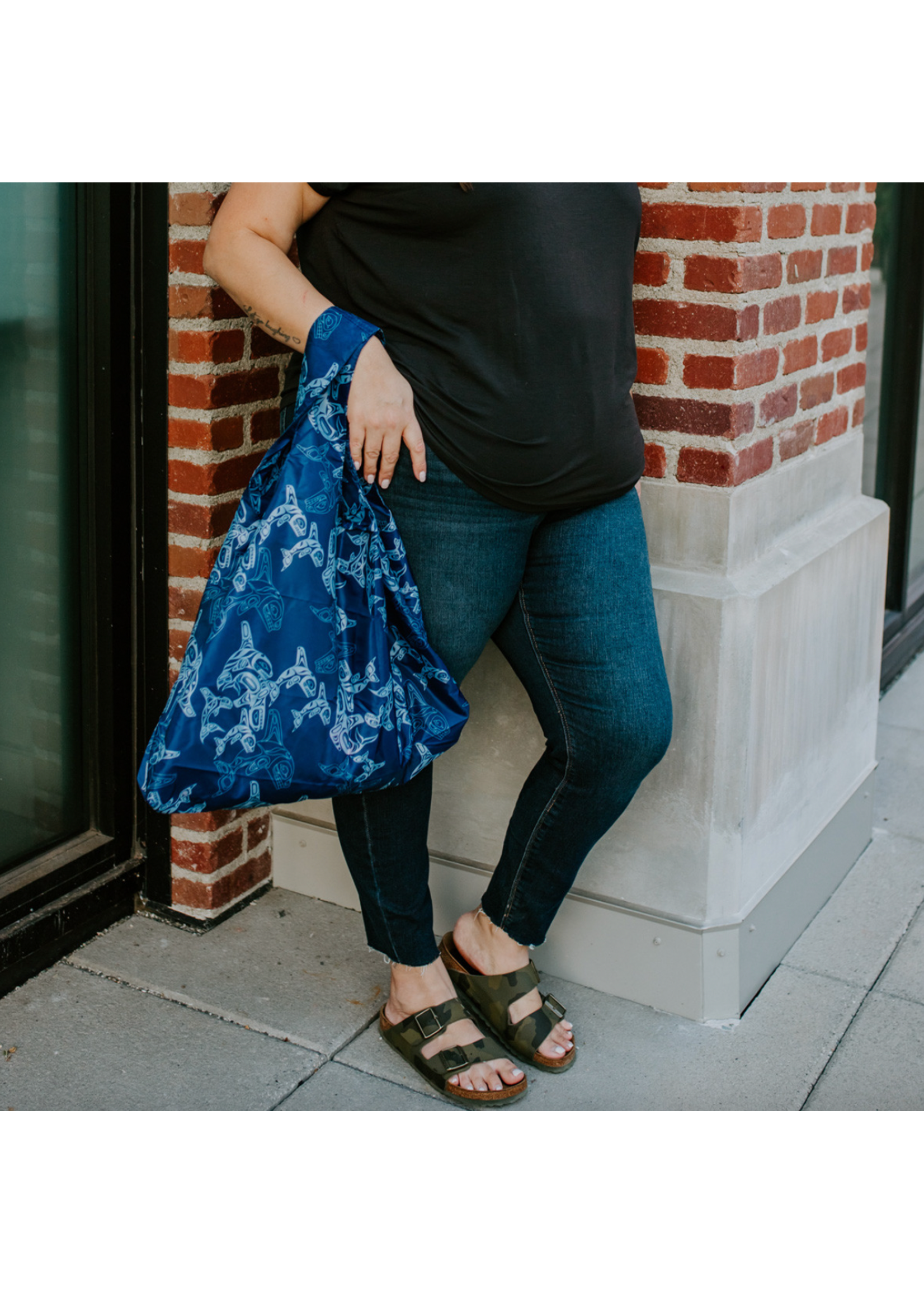 Native Northwest Foldable Shopping Bag Orca Family by Paul Windsor