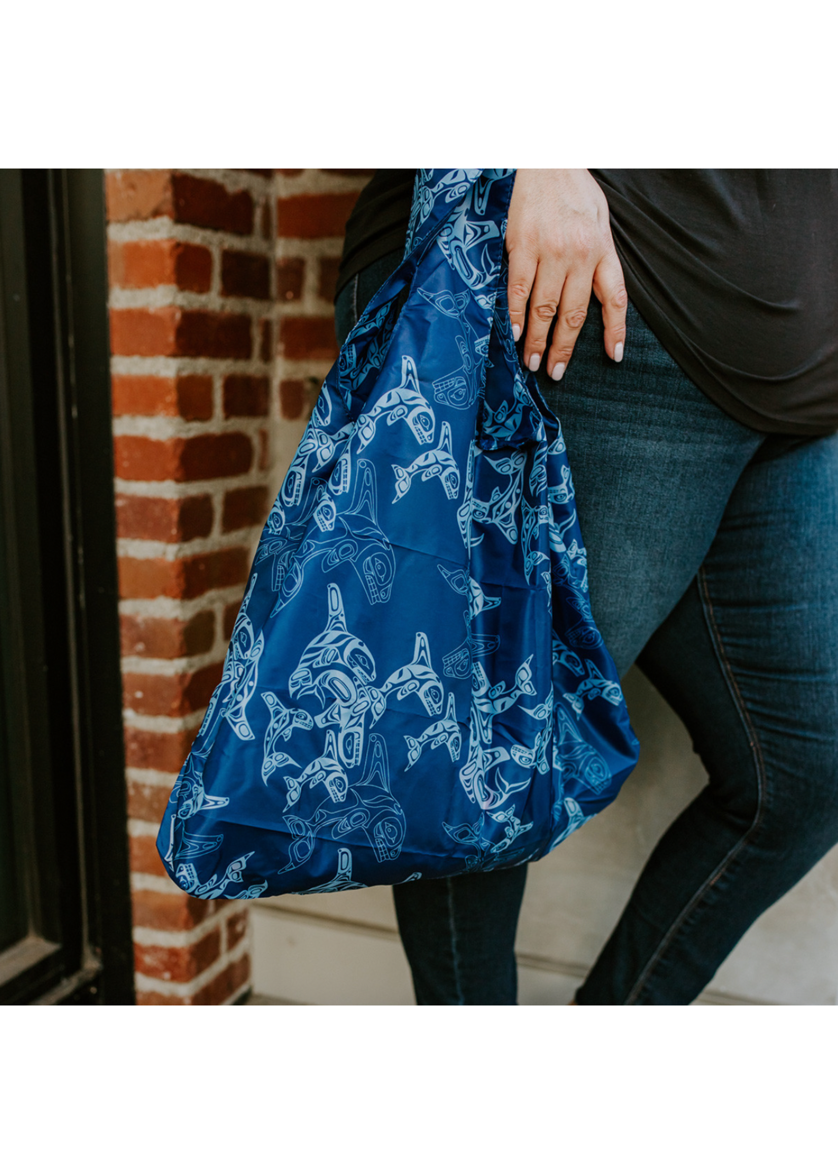 Native Northwest Foldable Shopping Bag Orca Family by Paul Windsor