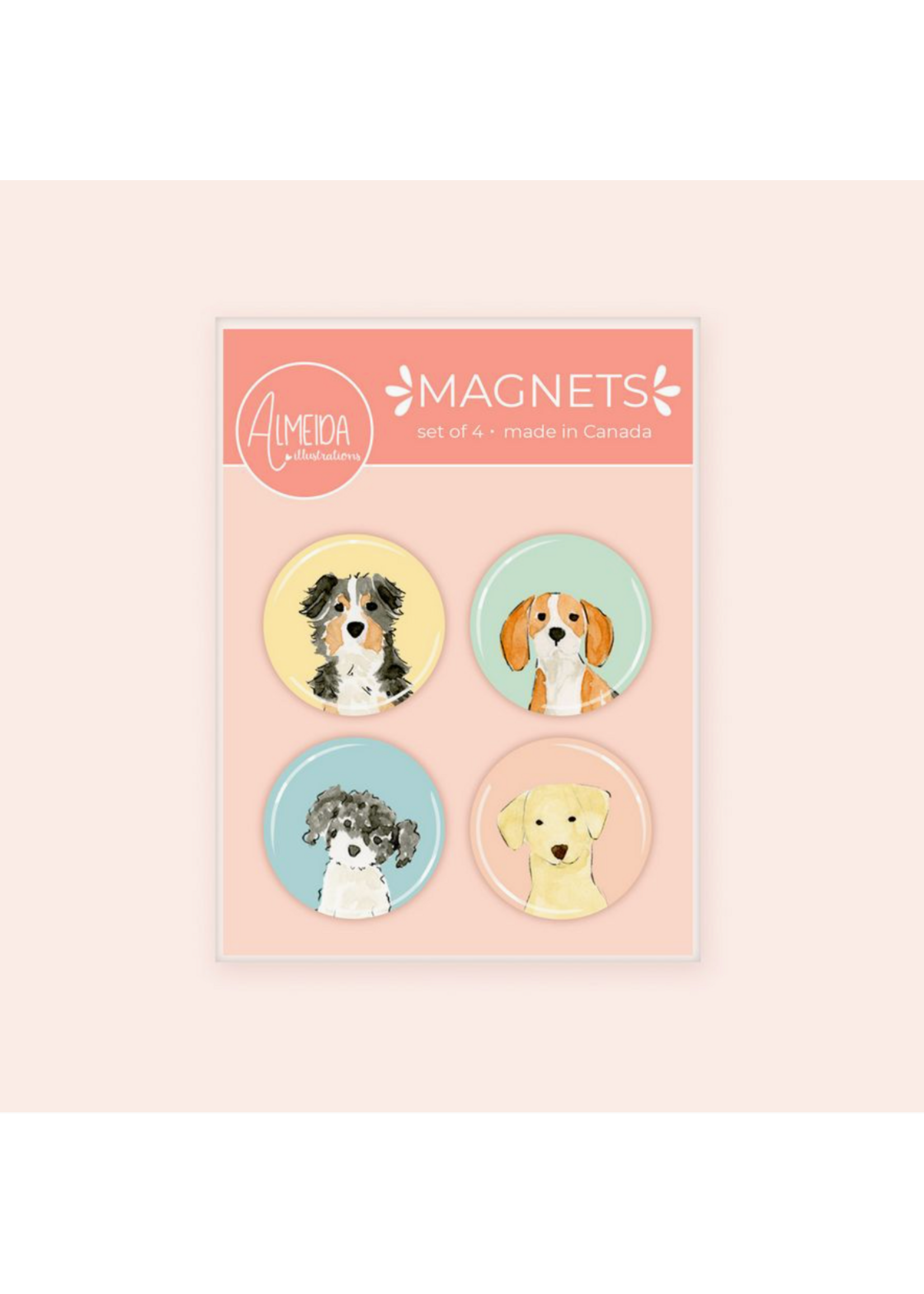 Almeida Illustrations Dogs 4 Magnet Set