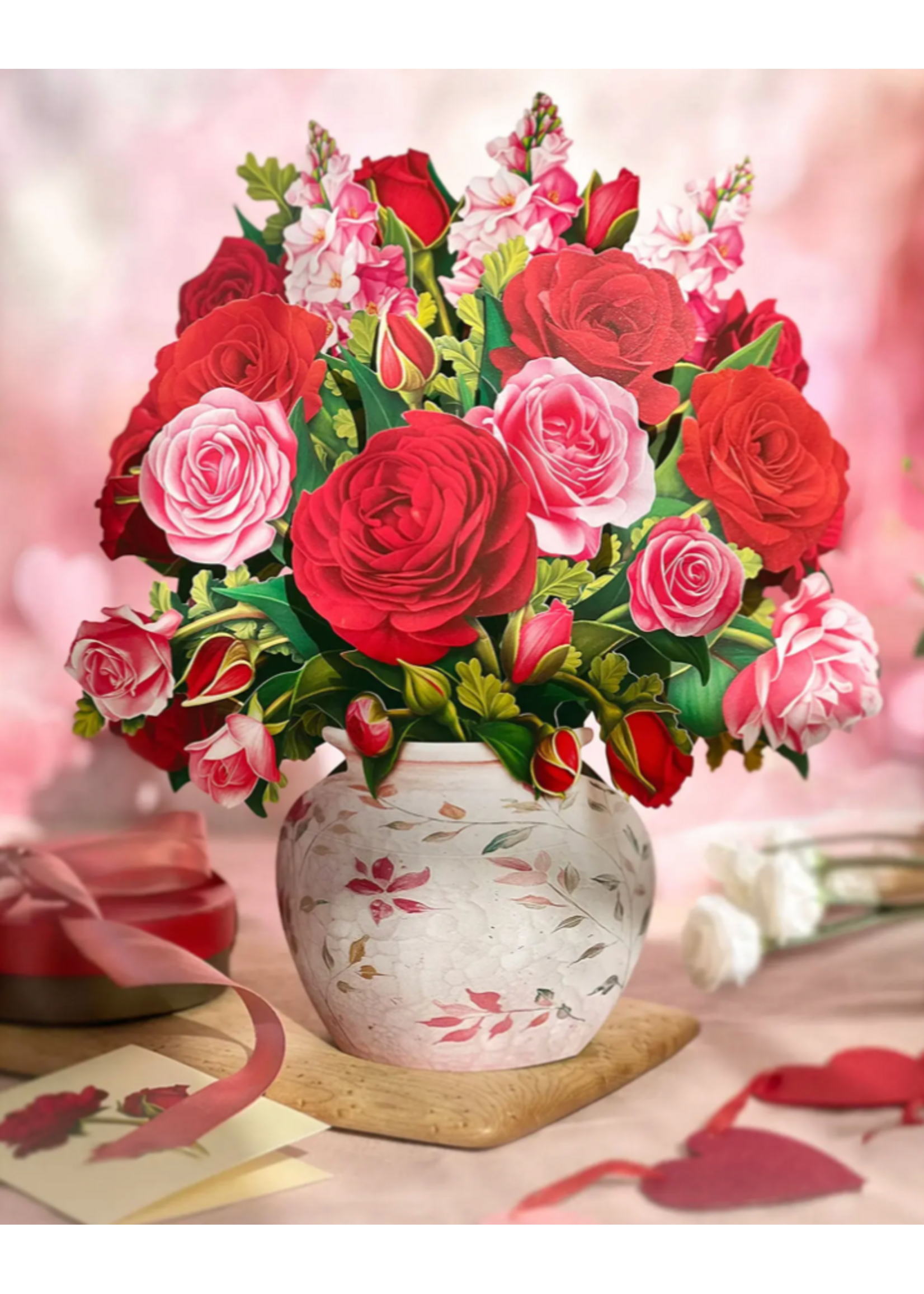 Fresh Cut Paper Blooming Roses Pop Up Flower Bouquet