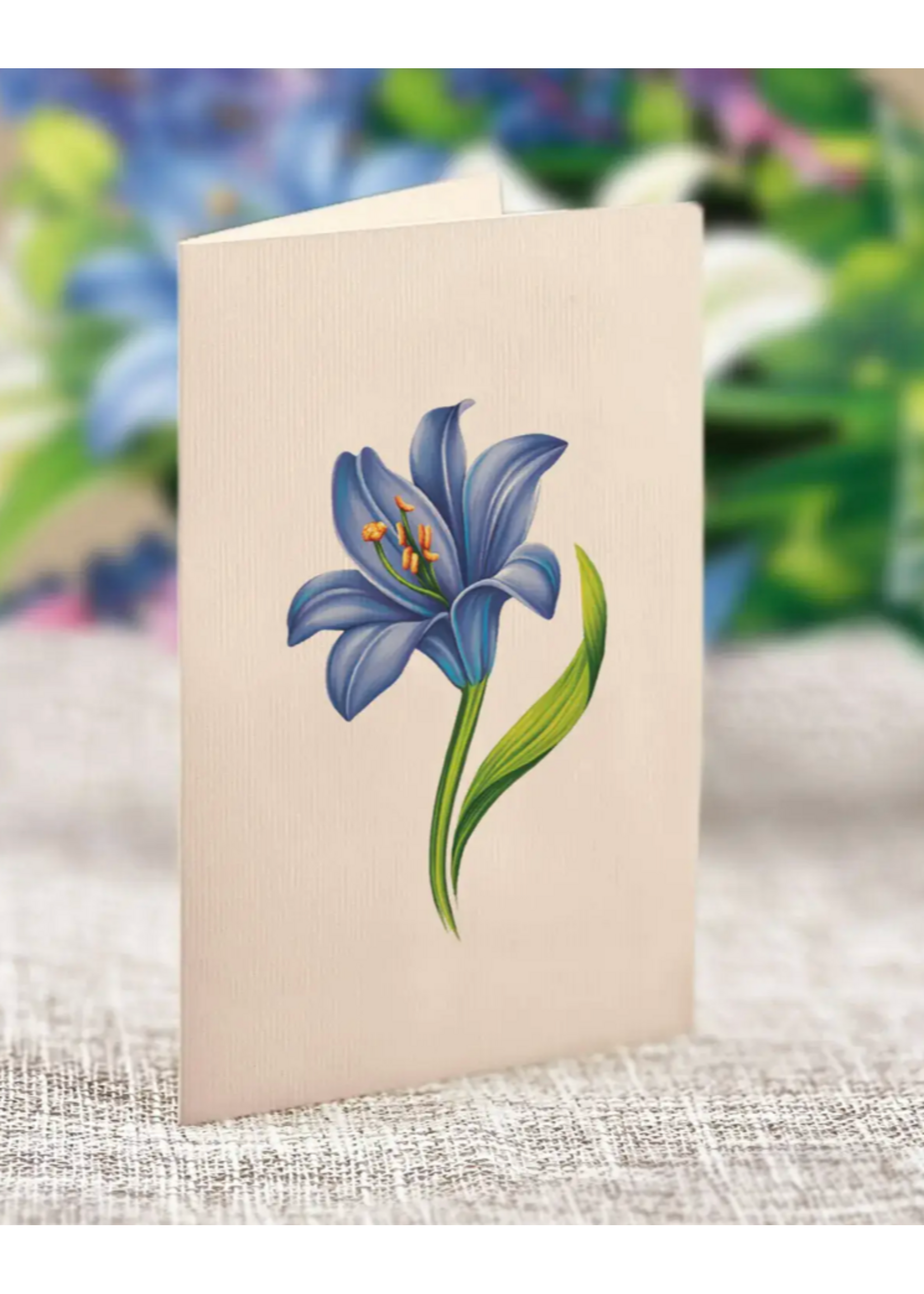 Fresh Cut Paper Lilies and Lupines Pop Up Flower Bouquet