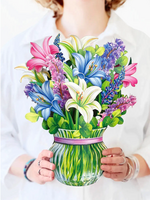 Fresh Cut Paper Lilies and Lupines Pop Up Flower Bouquet