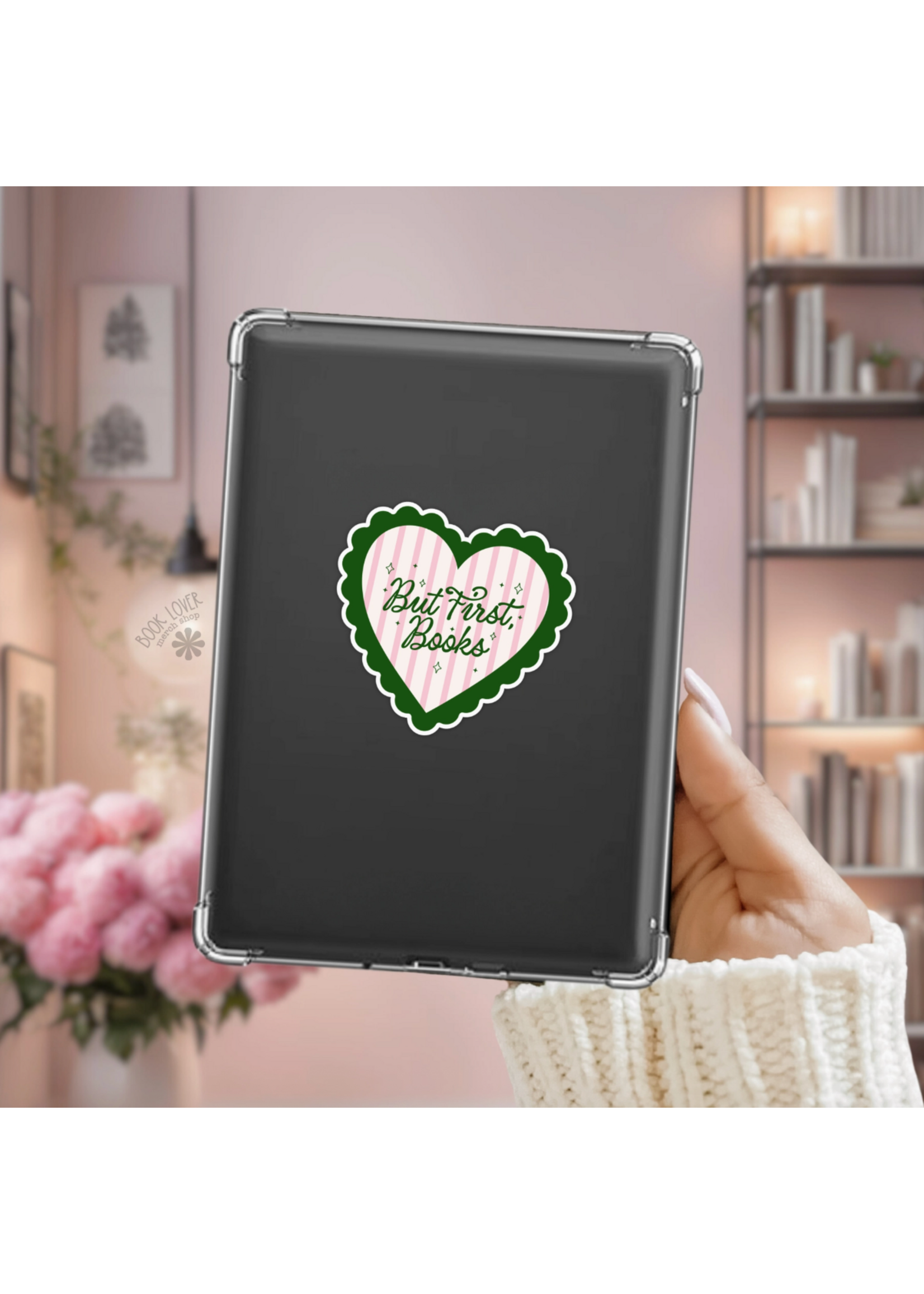 Book Lover Merch Shop But First Books Vinyl Sticker