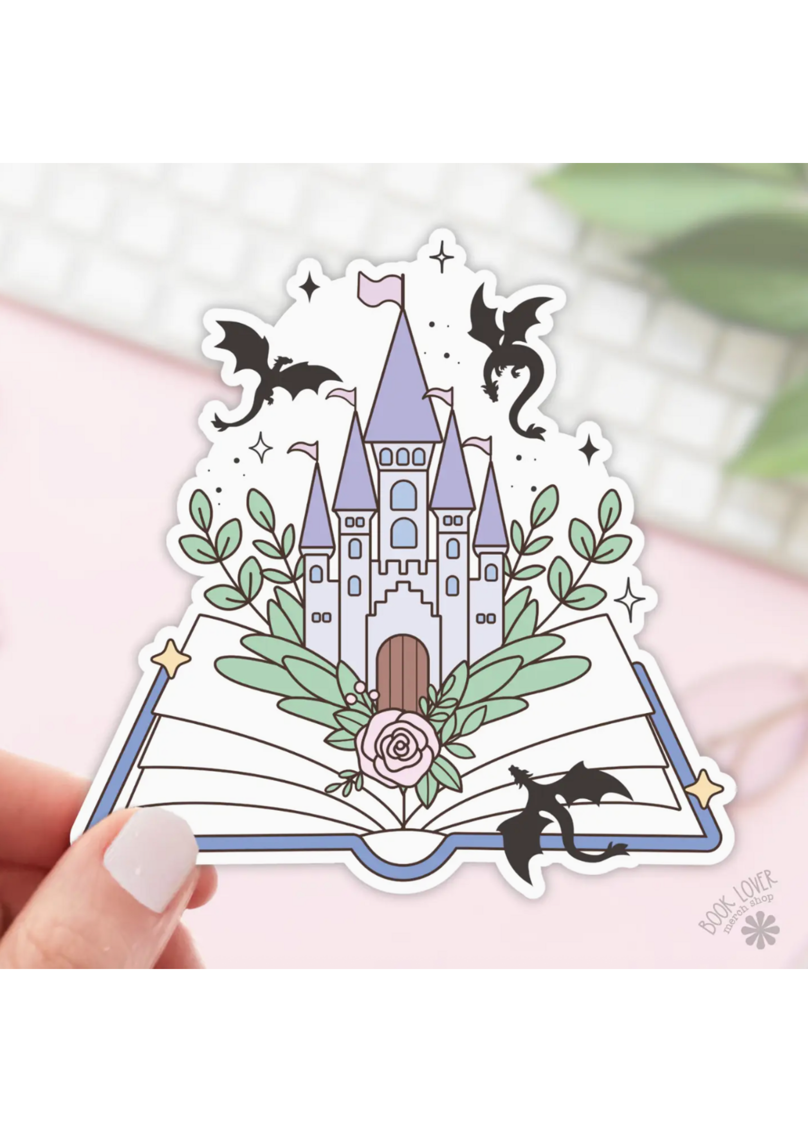 Book Lover Merch Shop Open Book Fantasy Dragons Vinyl Sticker