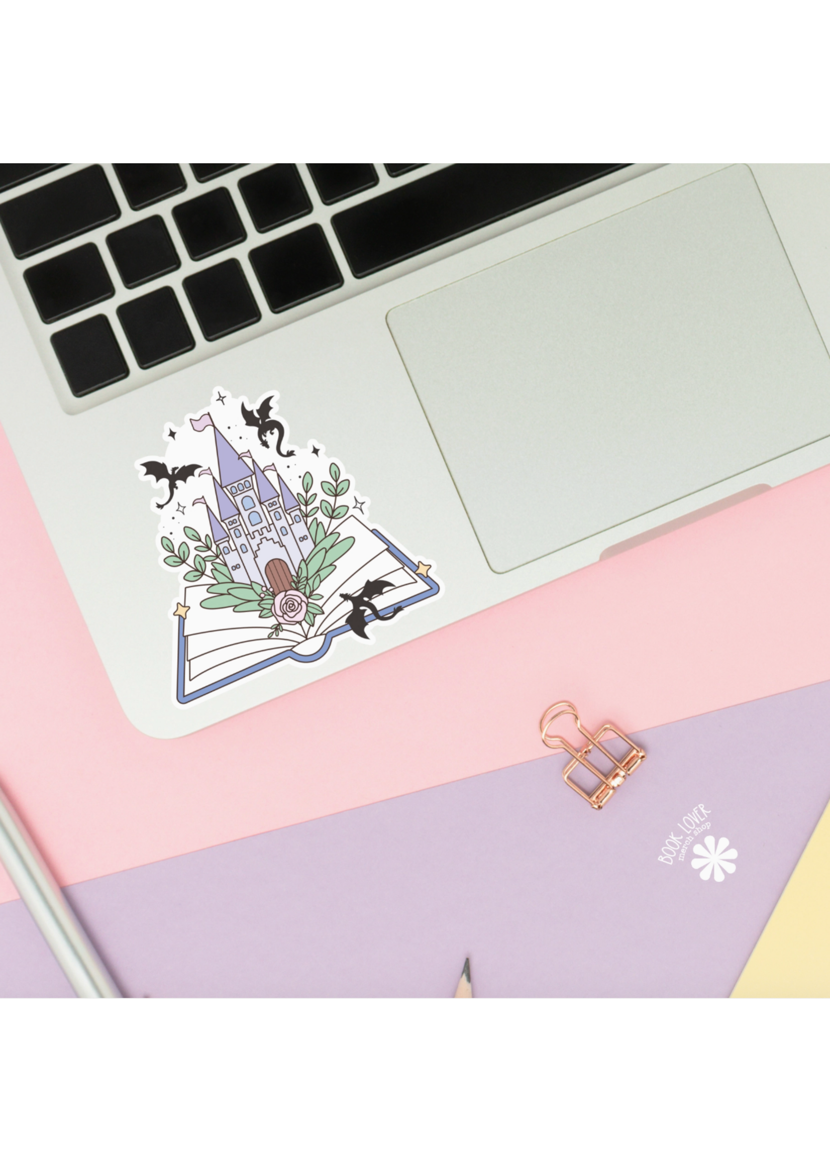 Book Lover Merch Shop Open Book Fantasy Dragons Vinyl Sticker