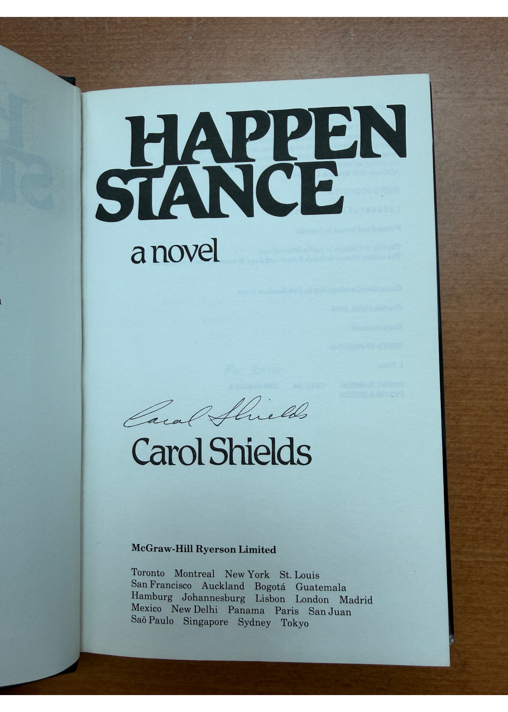 Happenstance by Carol Shields Signed First Edition IN STORE PICK UP ONLY