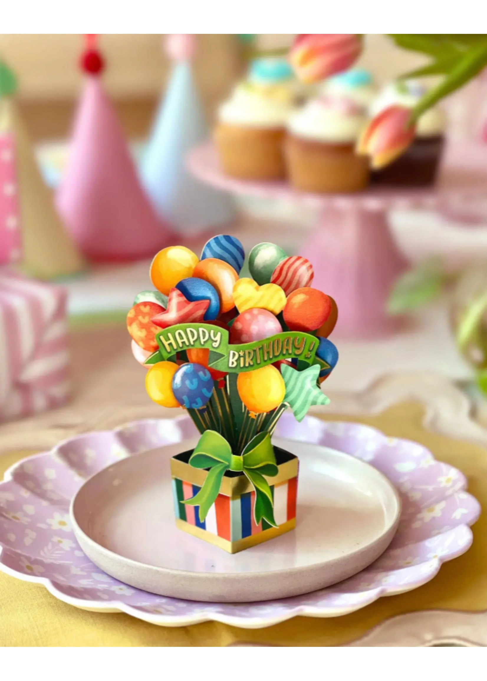 Fresh Cut Paper Birthday Balloons Mini Pop Up Flower Bouquet