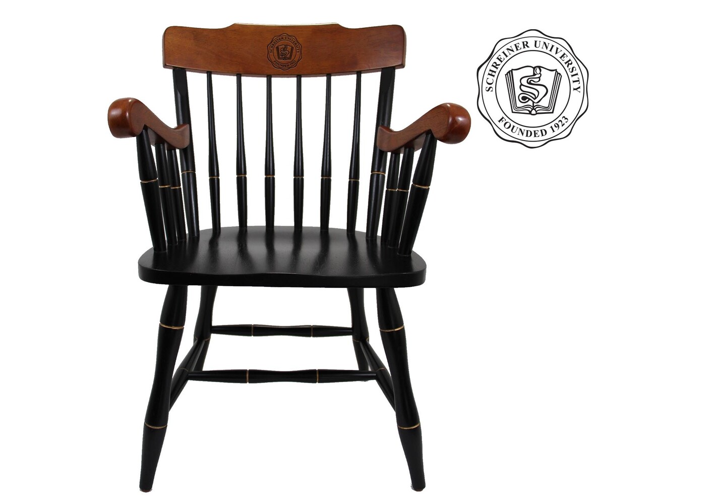 Black Captain Chair w Cherry Arms & Crown