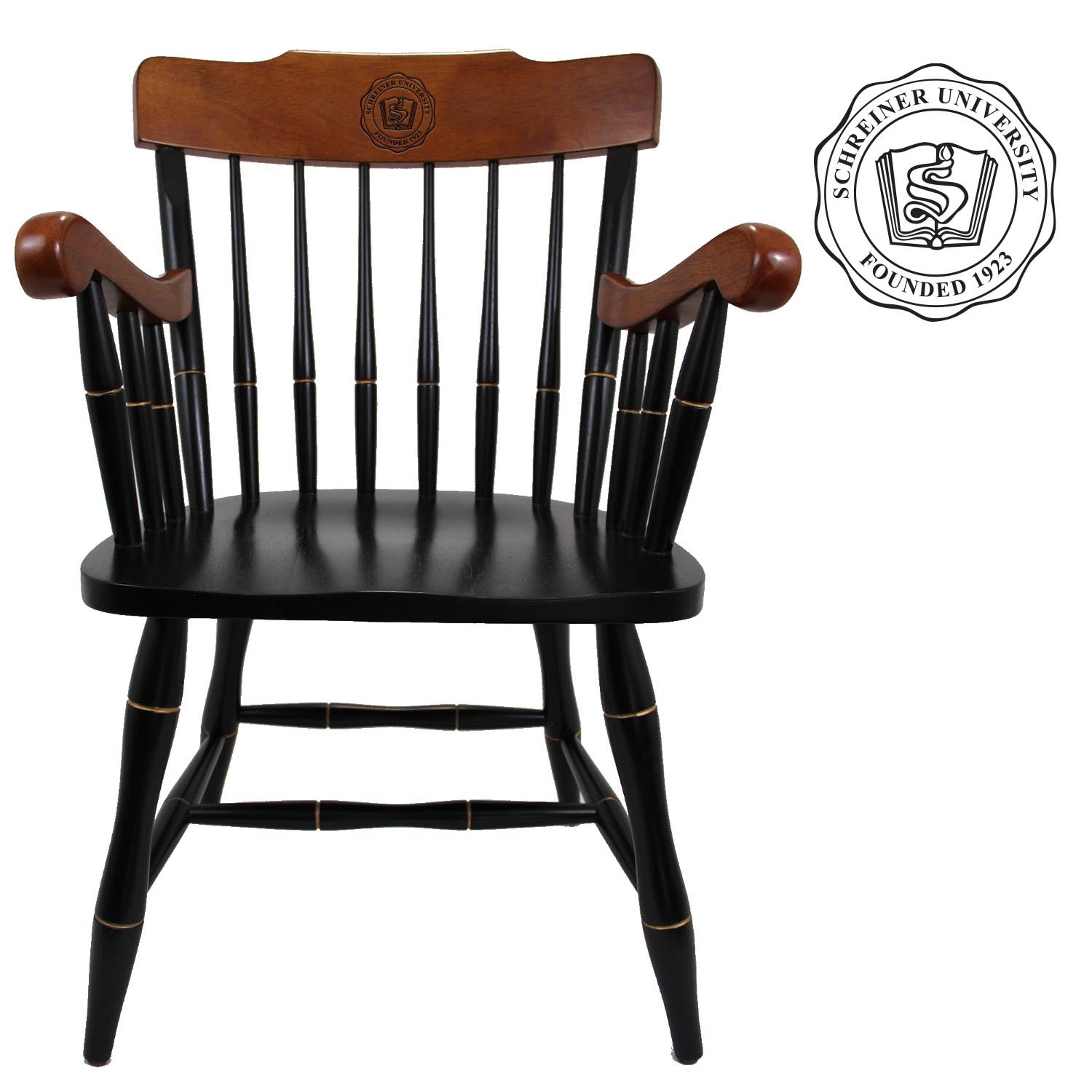 Black Captain Chair w Cherry Arms & Crown