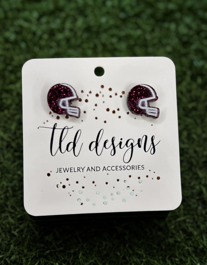 TLD Designs TLD Designs Schreiner Football Helmets Stud Earrings Maroon