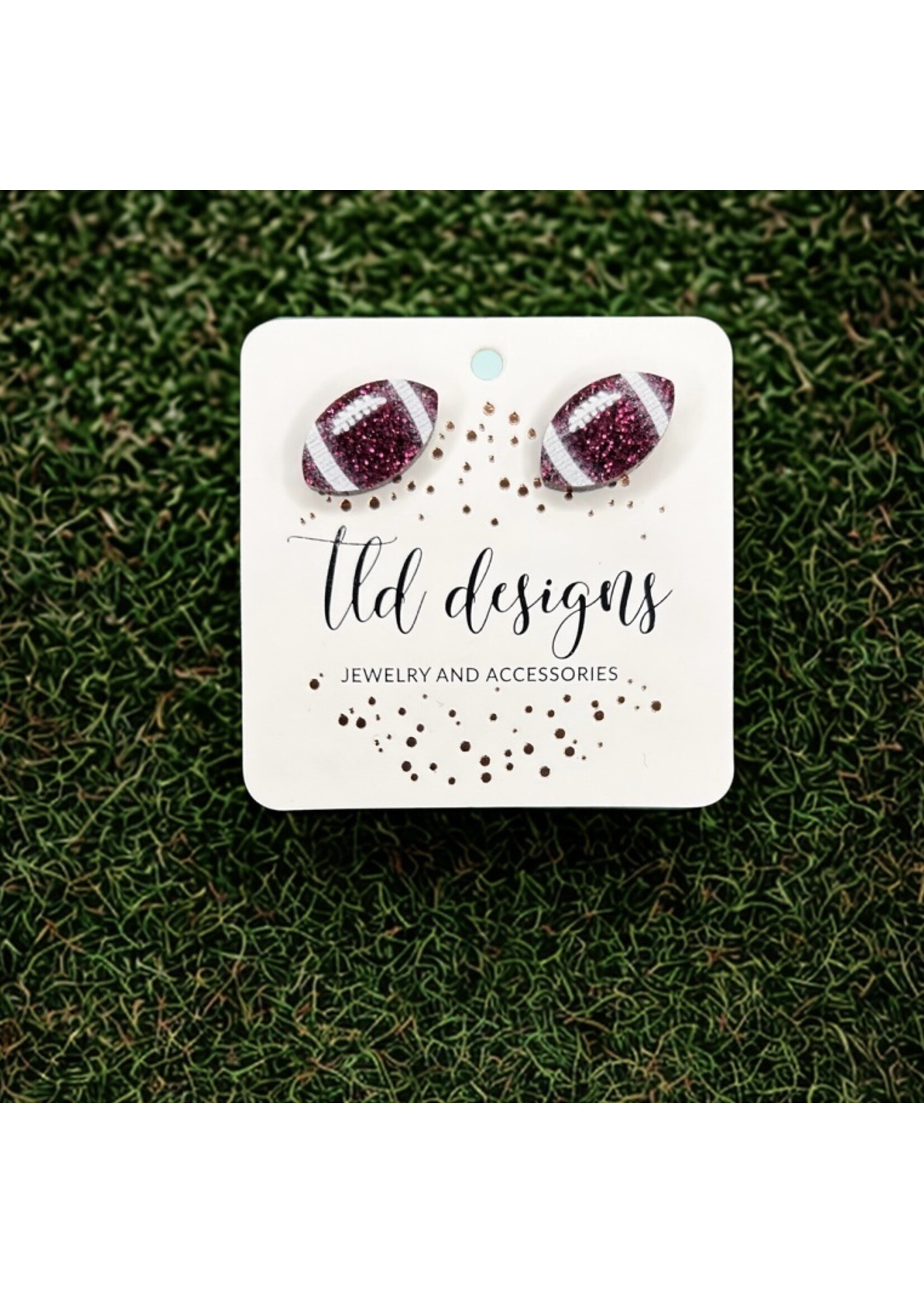 TLD Designs TLD Designs Schreiner Footballs Stud Earrings Maroon